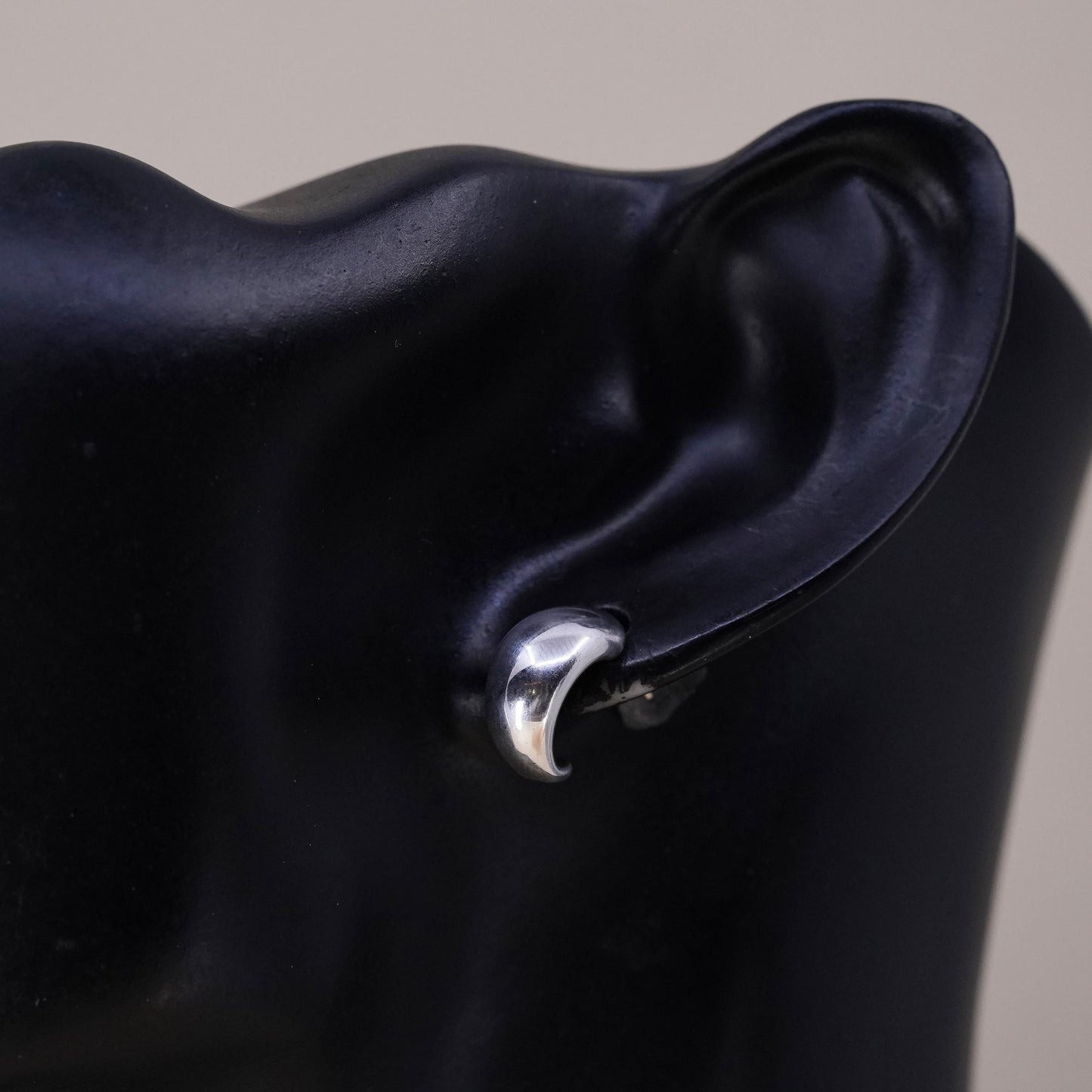 modern single 1 earring. Sterling 925 silver huggie stud 14K yellow gold post