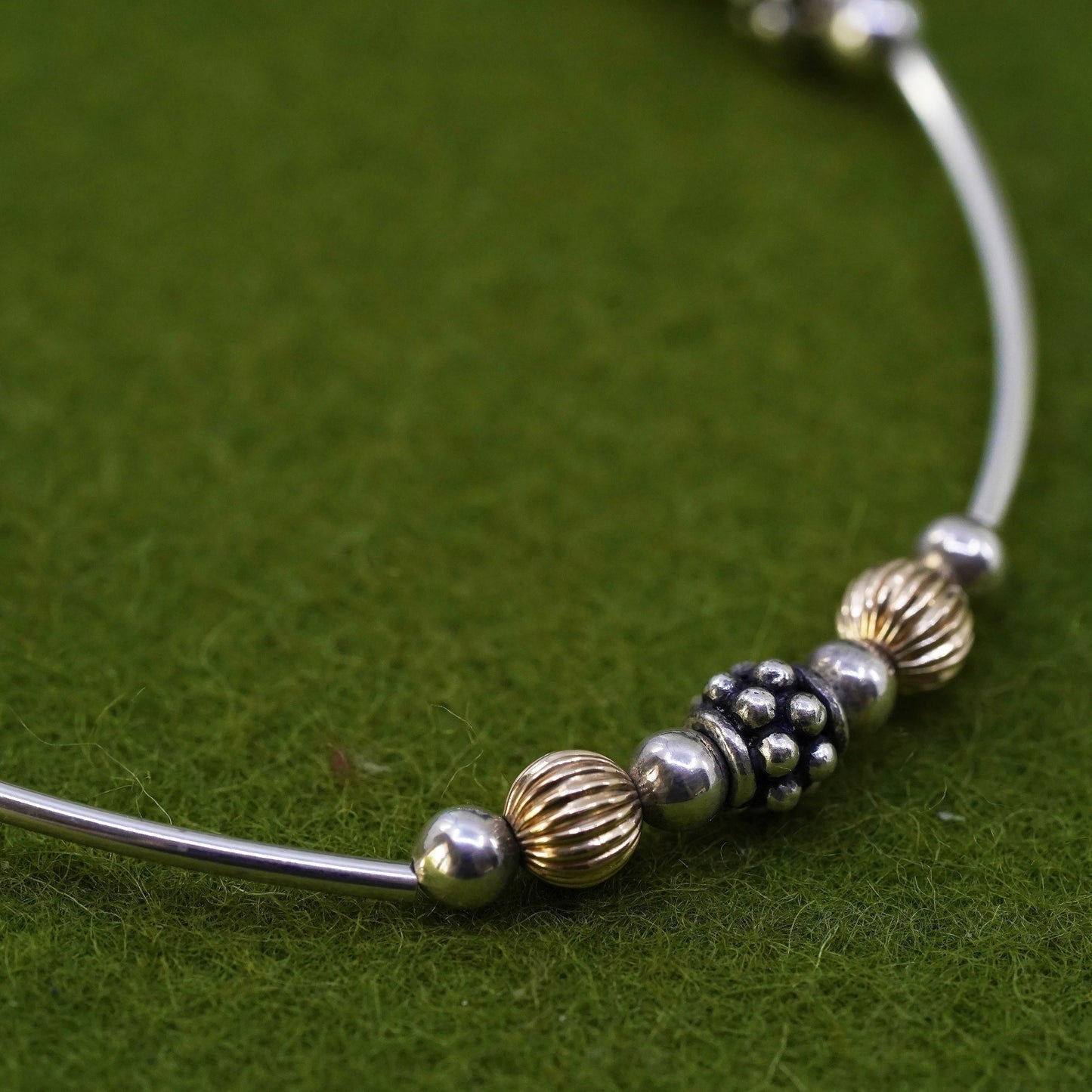 6+2”, two tone 14K yellow gold and sterling silver 925 handmade beaded bracelet