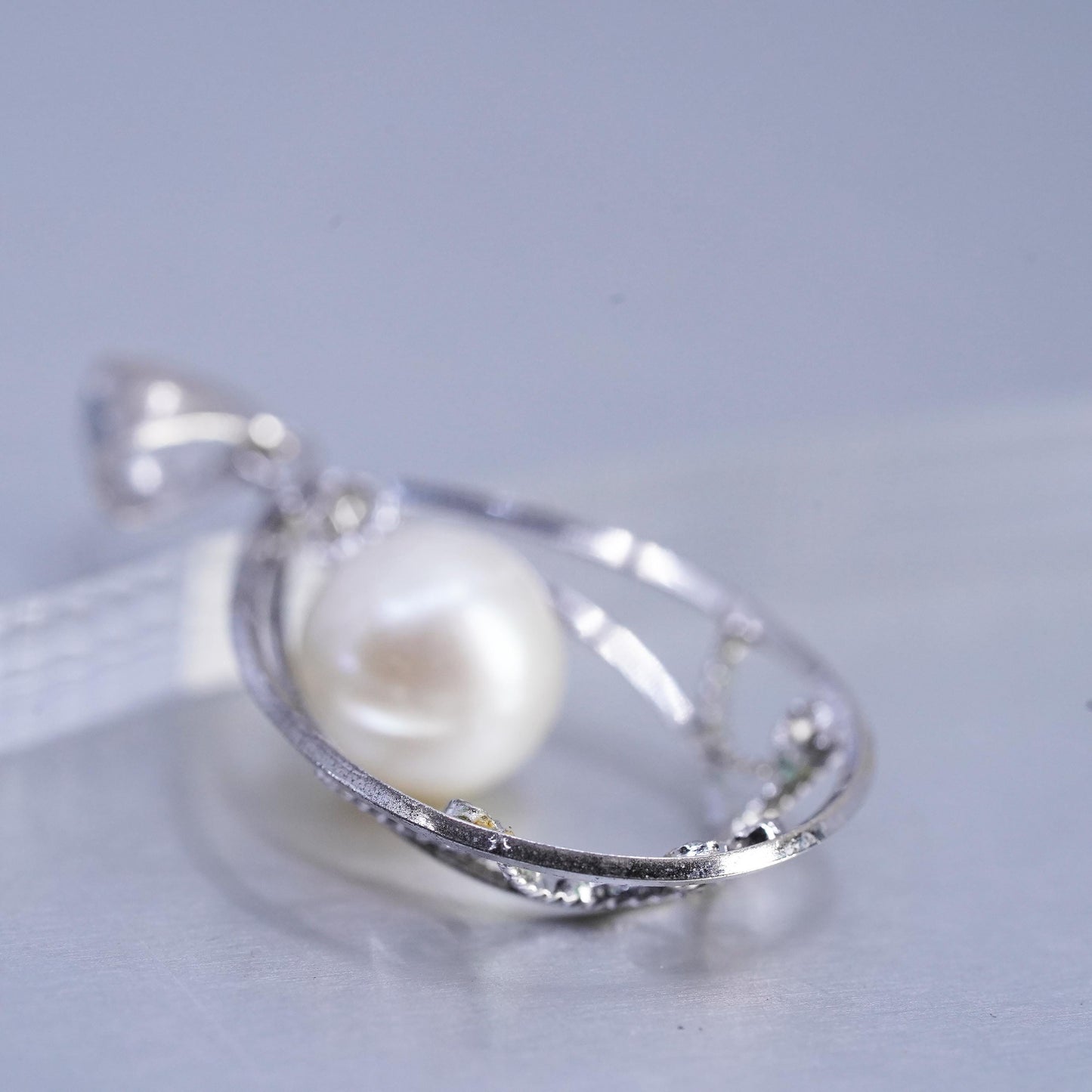Vintage sterling 925 silver handmade filigree teardrop charm pendant with pearl