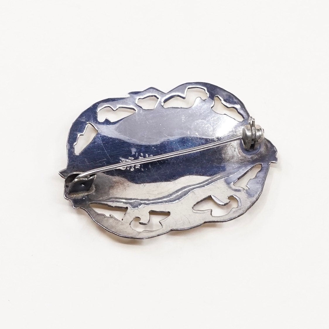 Vintage sterling silver handmade brooch, Indian 925 silver goddess, stamped Siam sterling