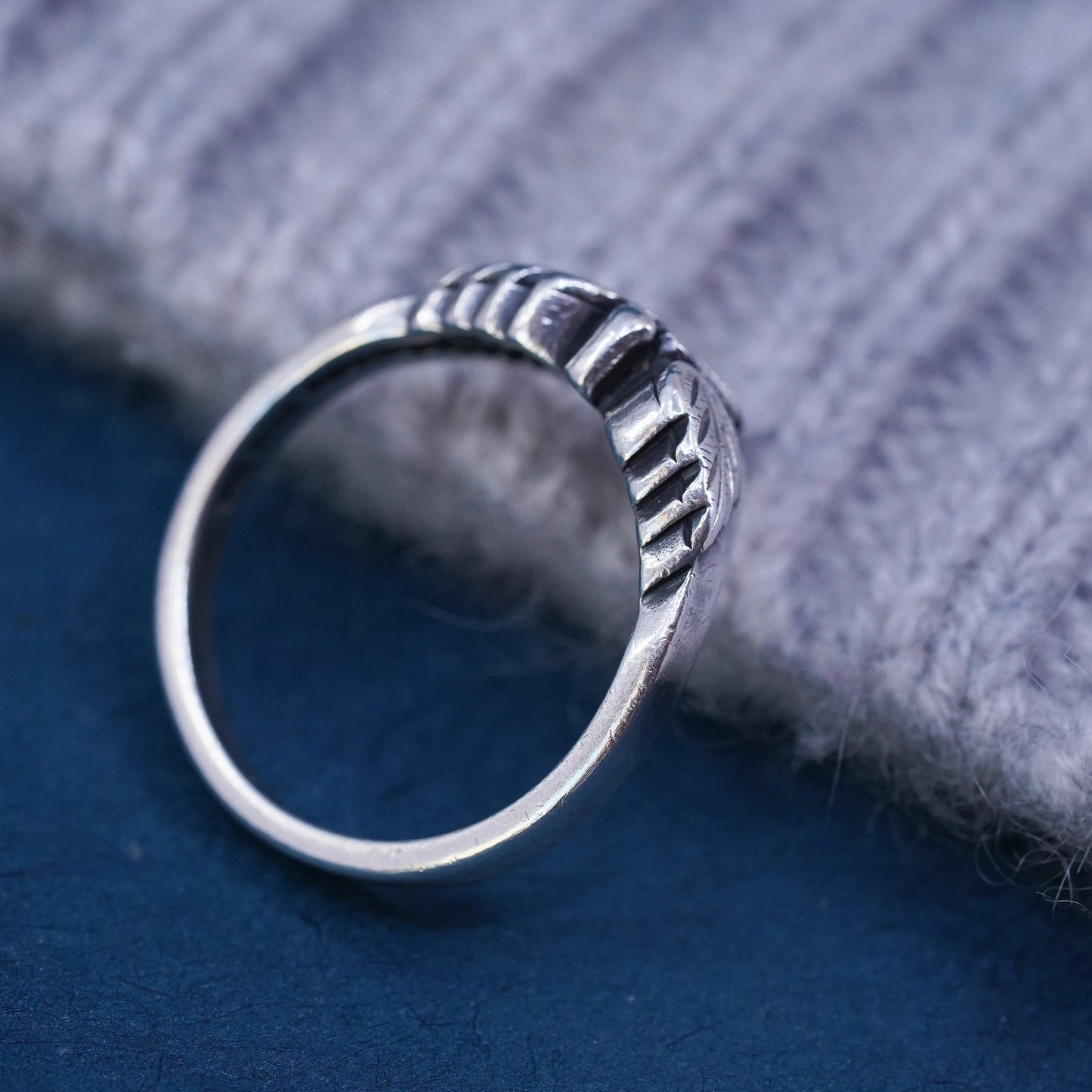 Size 8, wheeler Sterling silver handmade ring, 925 band with rose flower carved