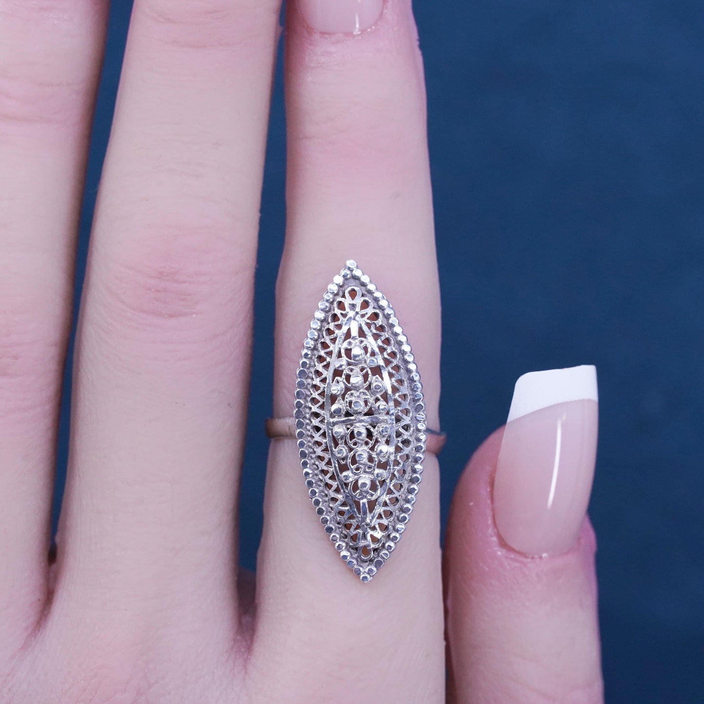 Size 6, vintage Sterling silver handmade ring, 950 statement filigree ring