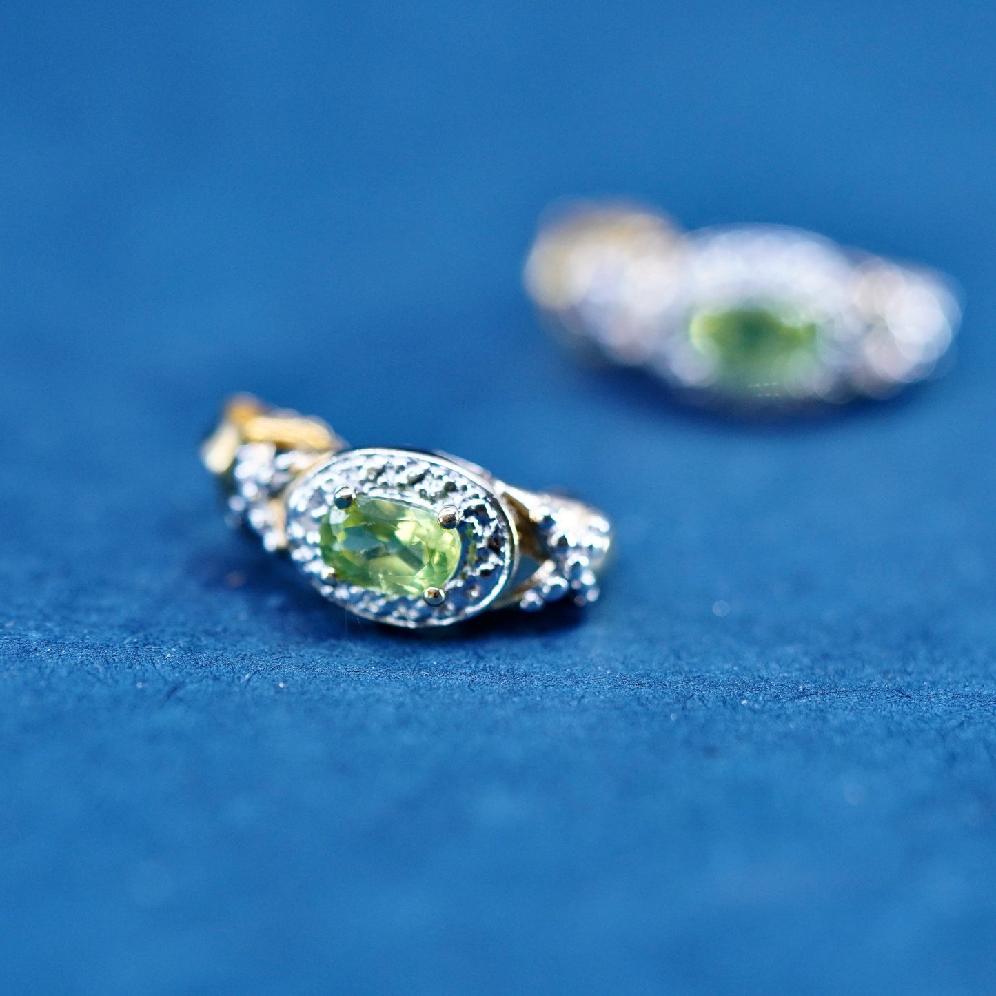 vermeil gold Sterling silver handmade earrings 925 huggie studs peridot diamond