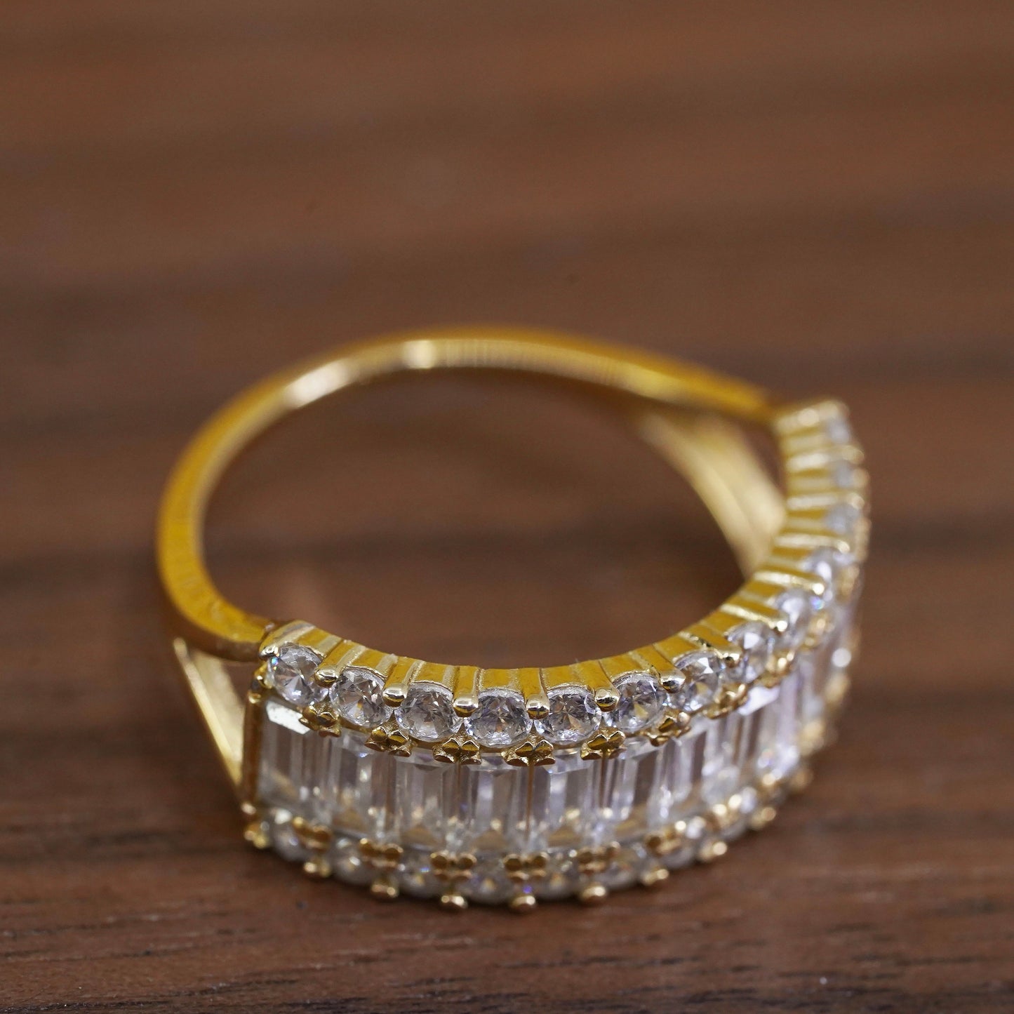 Size 7, vintage vermeil gold over Sterling silver ring, 925 band w/ cluster cz