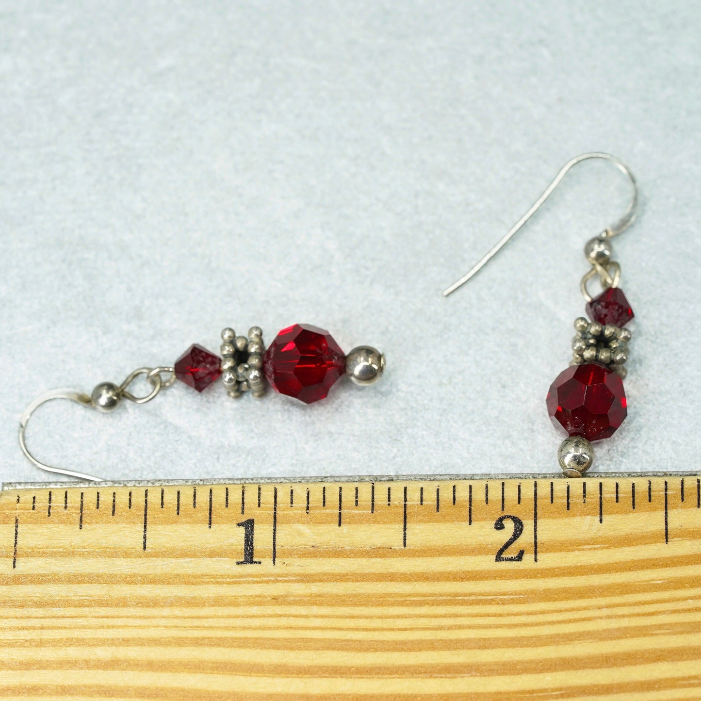 Vintage Sterling 925 silver earrings with red crystal