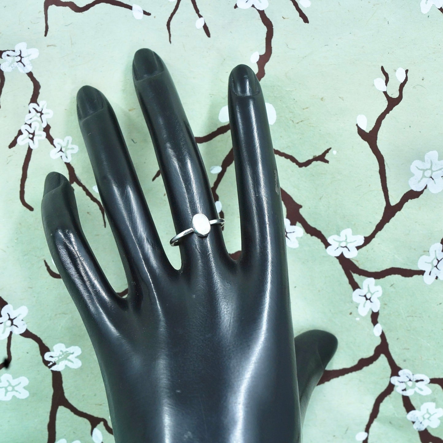 Size 6.5, vintage sterling 925 silver handmade stackable ring with moonstone