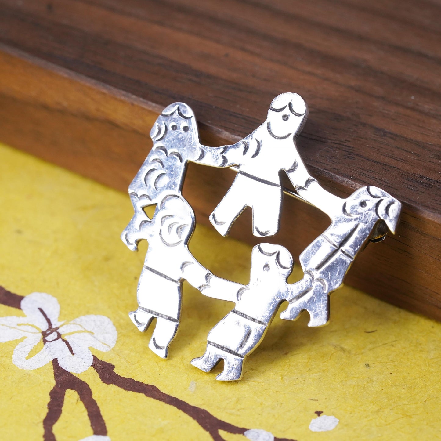 Vintage Mexican sterling silver handmade brooch, 925 save the children pendant