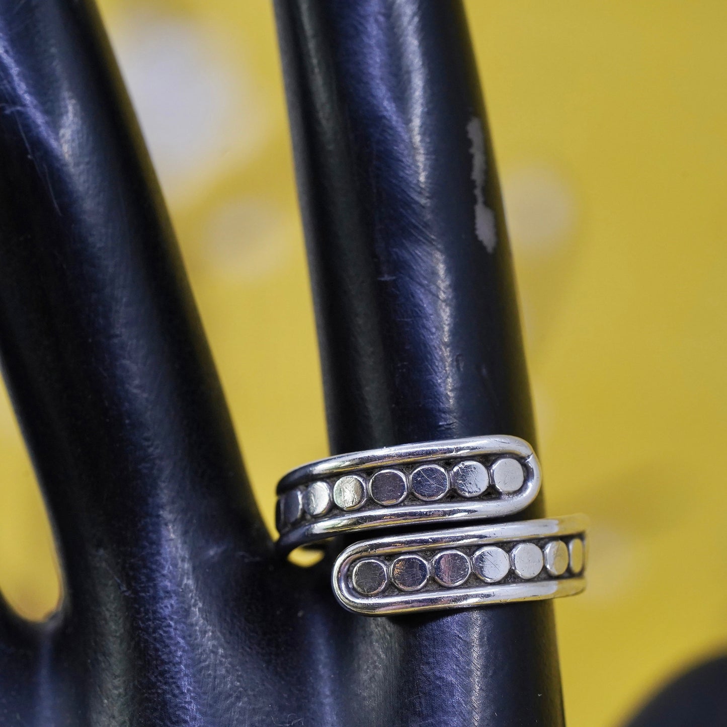 Size adjustable, vintage Sterling 925 silver ring, 925 modern wrap band beads
