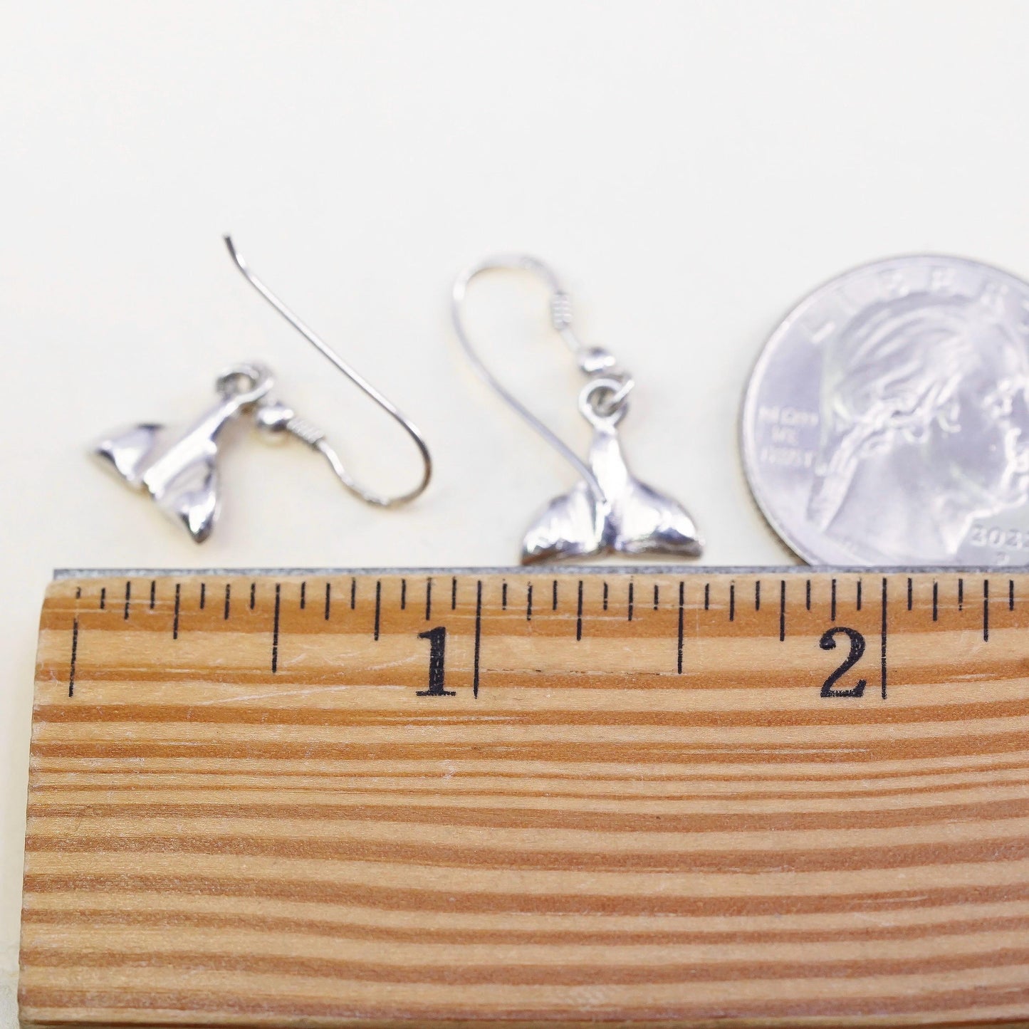 Vintage Sterling silver handmade earrings, 925 silver whale tail dangles