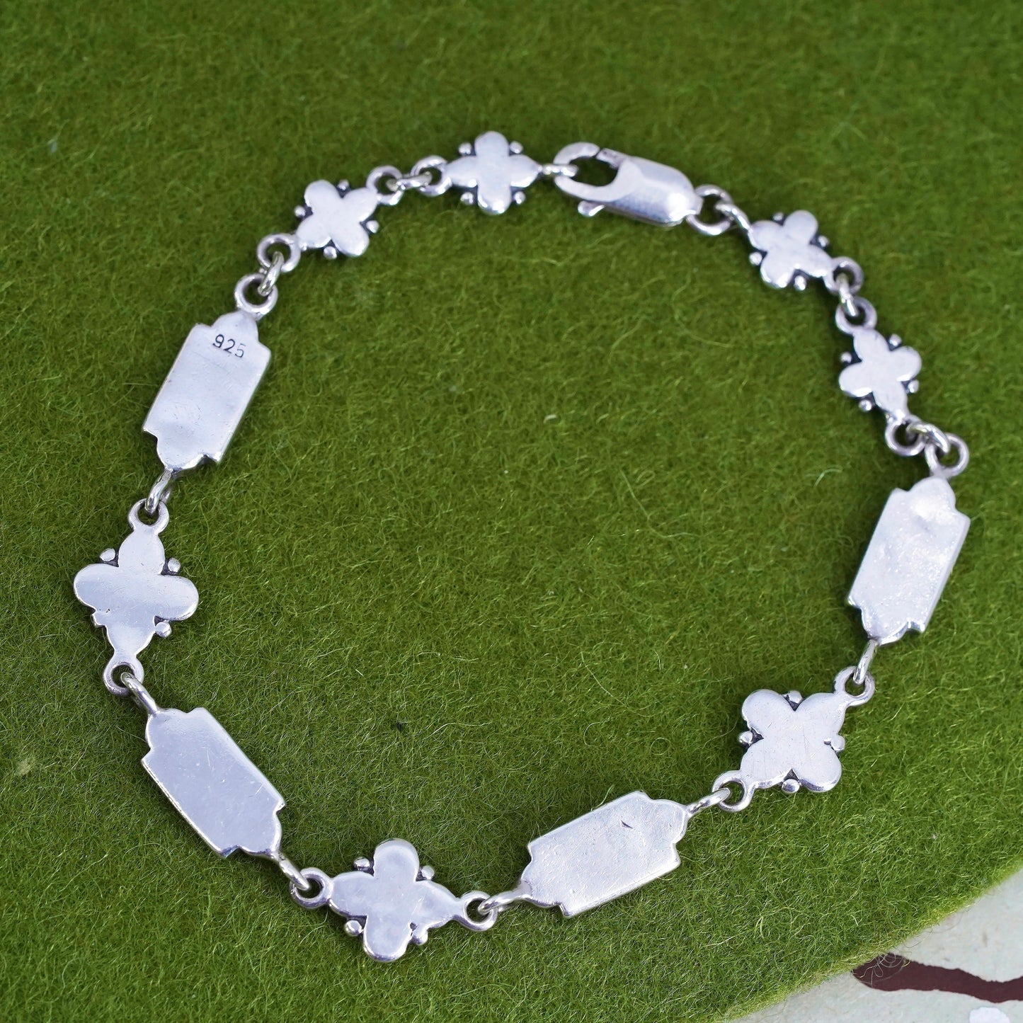7", Vintage sterling silver bracelet, 925 flower beads chain, handmade jewelry