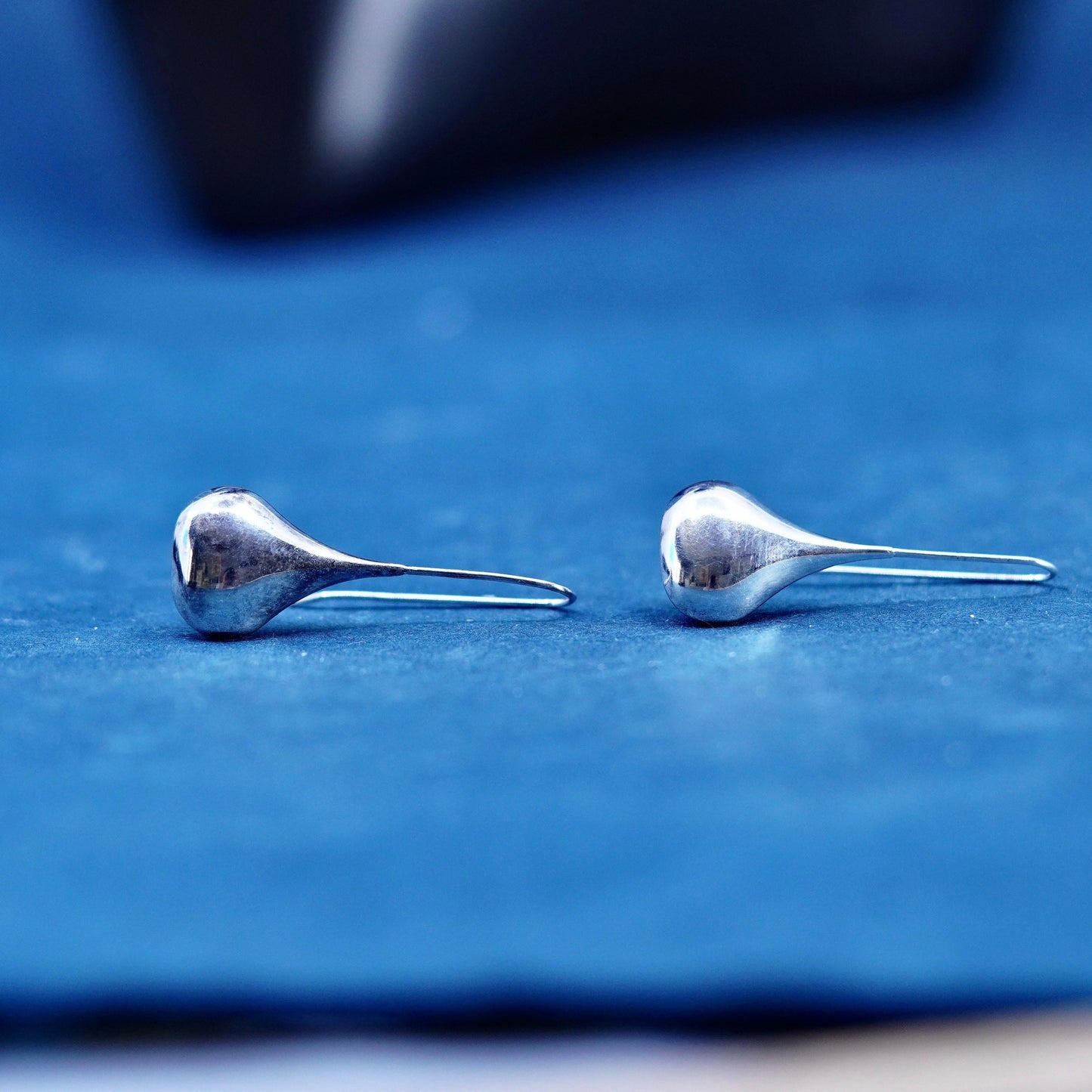 Vintage sterling silver handmade earrings, 925 simple teardrop drops
