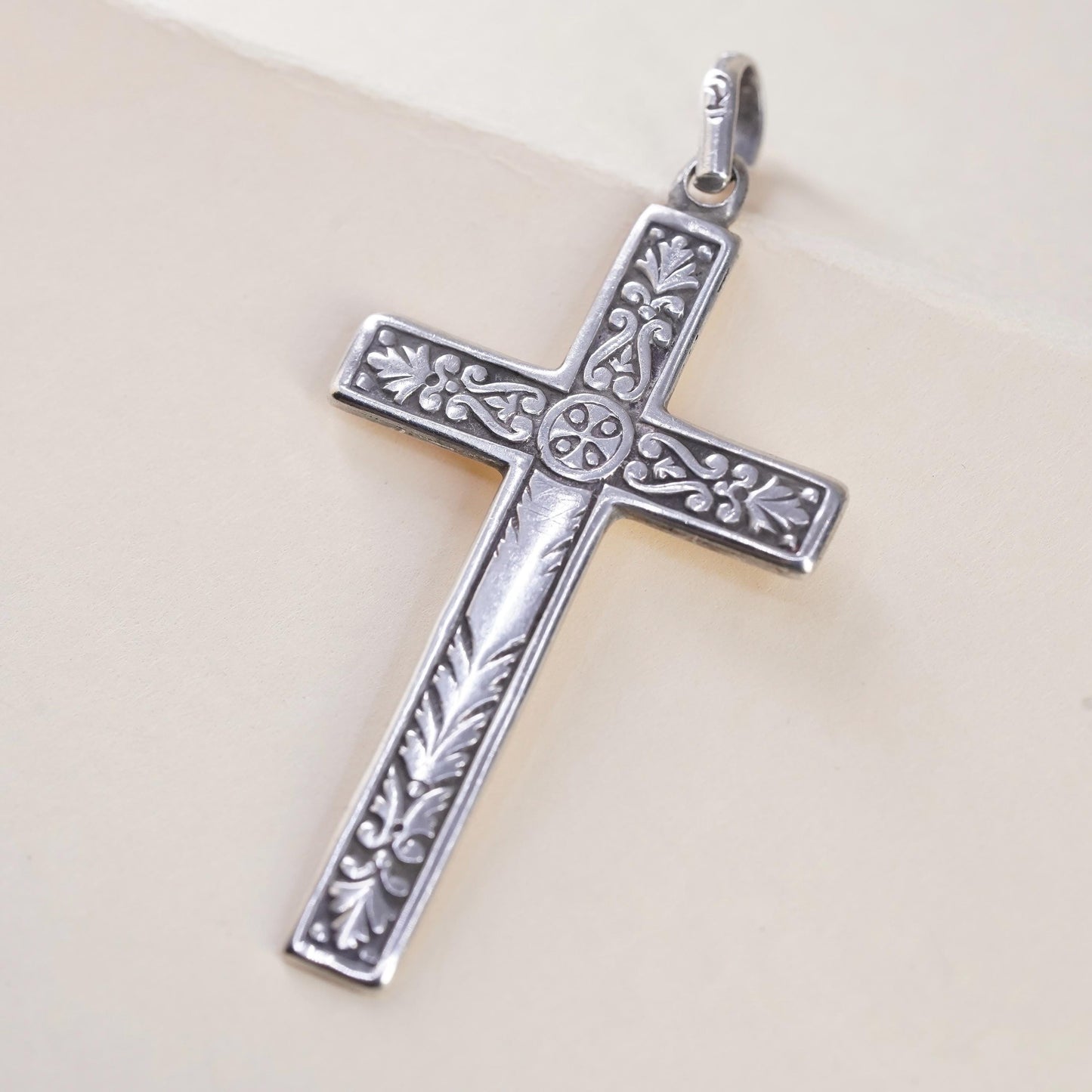 Vintage southwestern sterling 925 silver handmade textured Cross Pendant