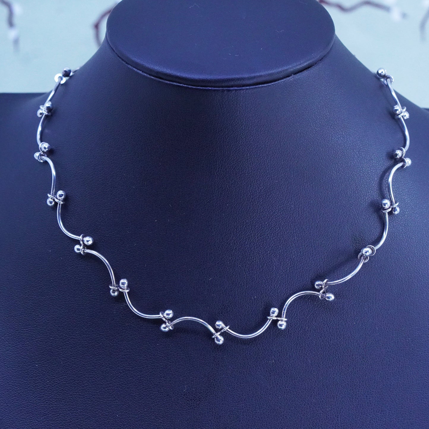14+2", Vintage sterling silver chain with dna link, fine 925 silver necklace