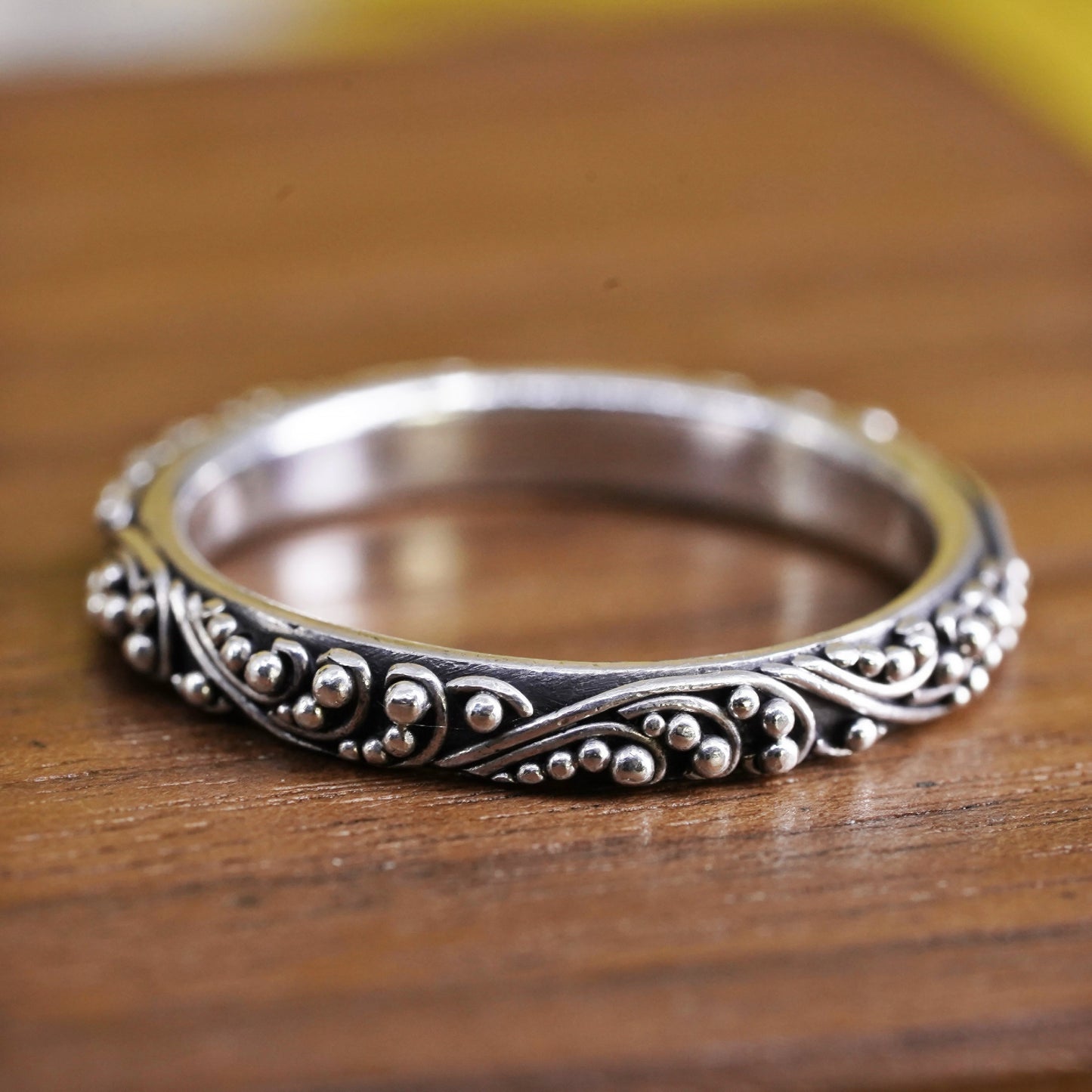 Size 7.25, Lori Bonn Sterling 925 silver handmade ring, 925 swirly beads band