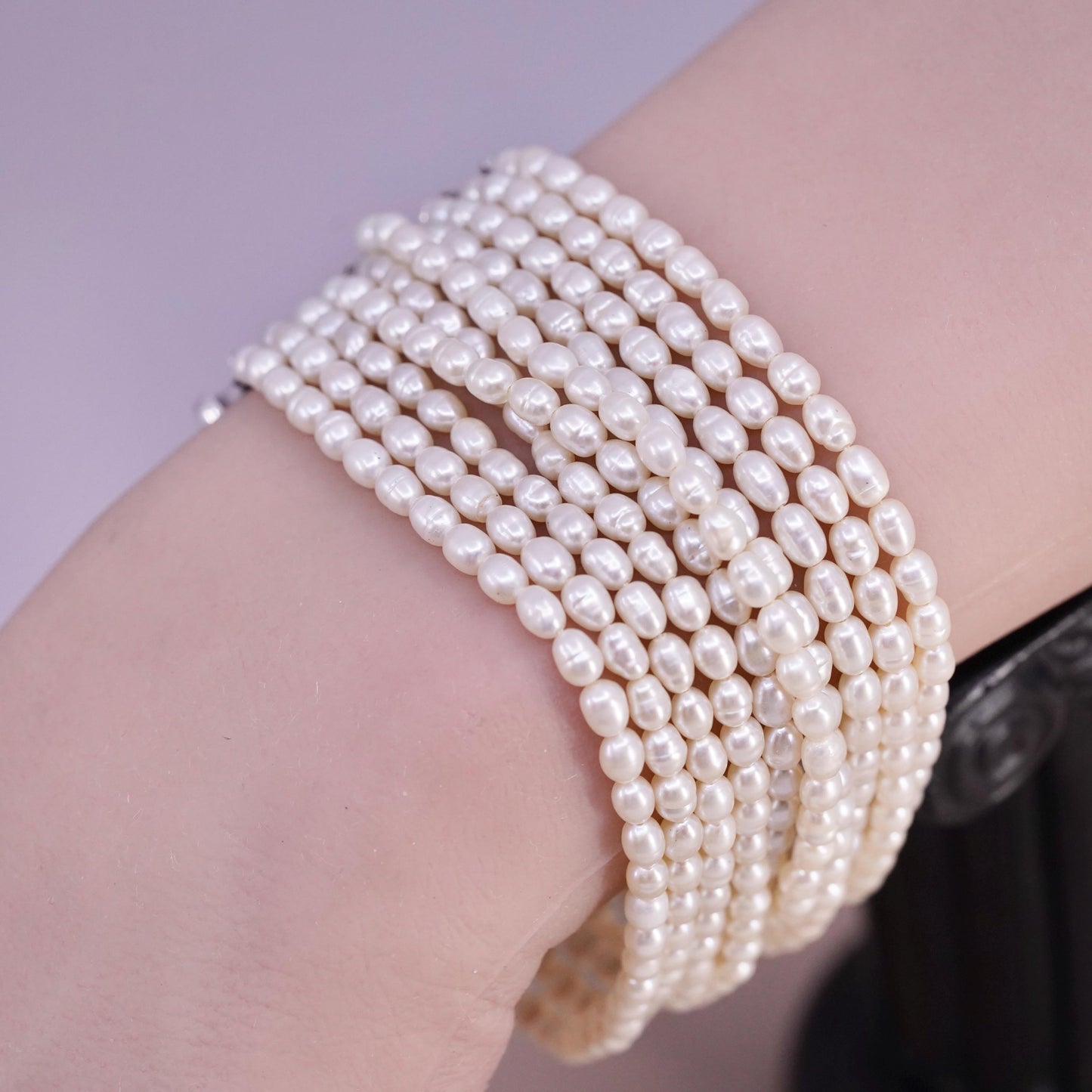 7", vintage Sterling 925 silver multi 10 strands bracelet cluster pearl beads