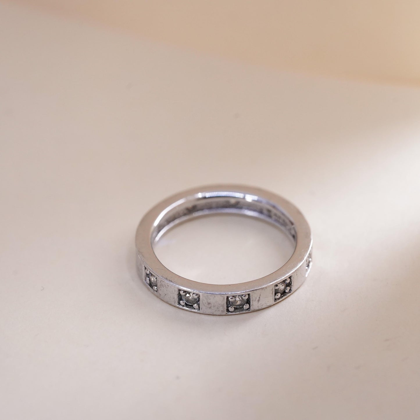 Size 7, vintage Sterling 925 silver stackable ring band with CZ