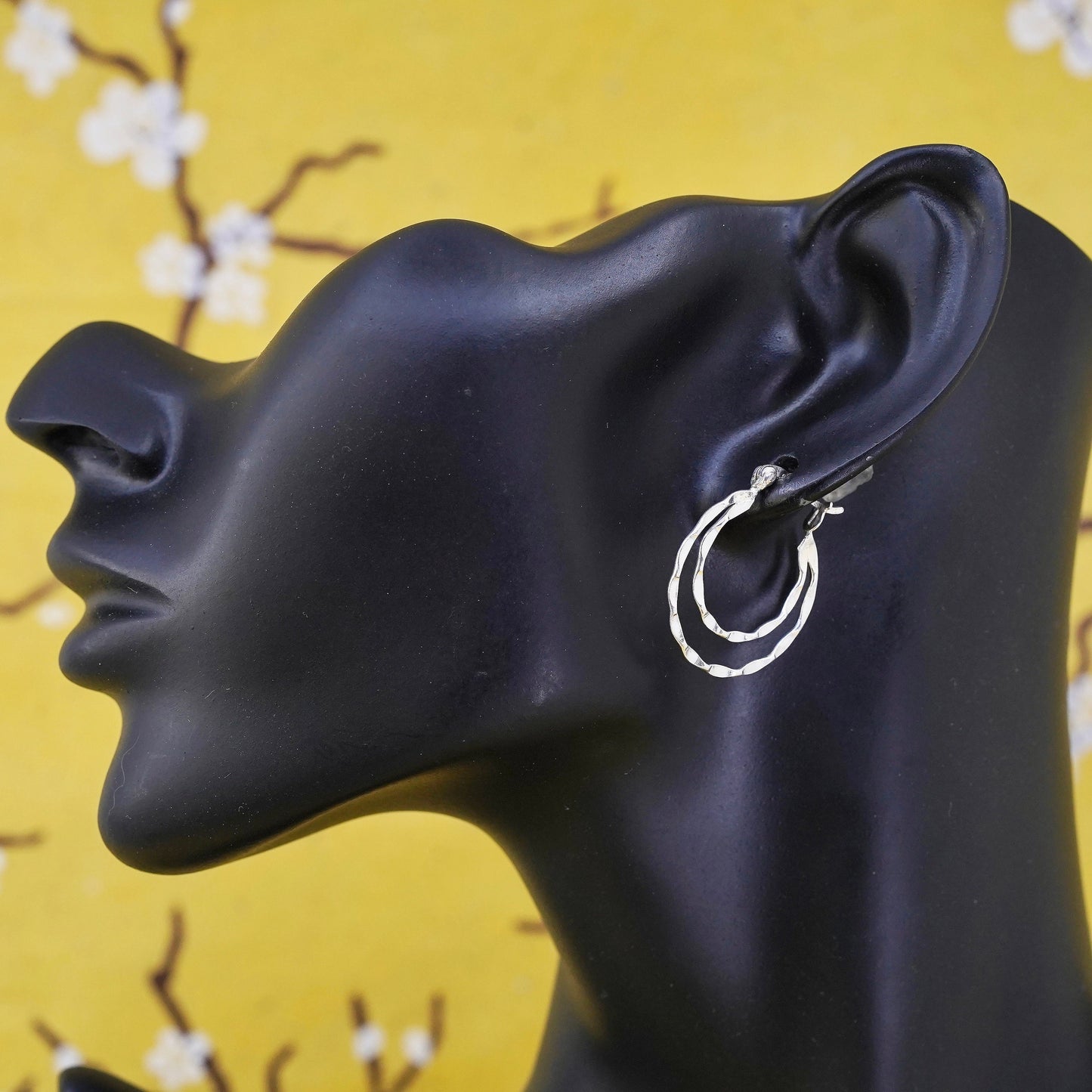 1", vintage Italy Sterling silver handmade hoops, textured 925 huggie earrings