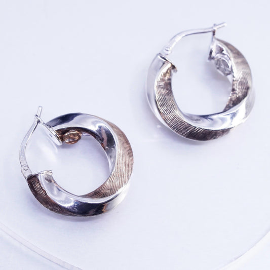 0.75" Two Tone 925 Sterling Silver Handmade Earrings Twisted Chain Studs huggie