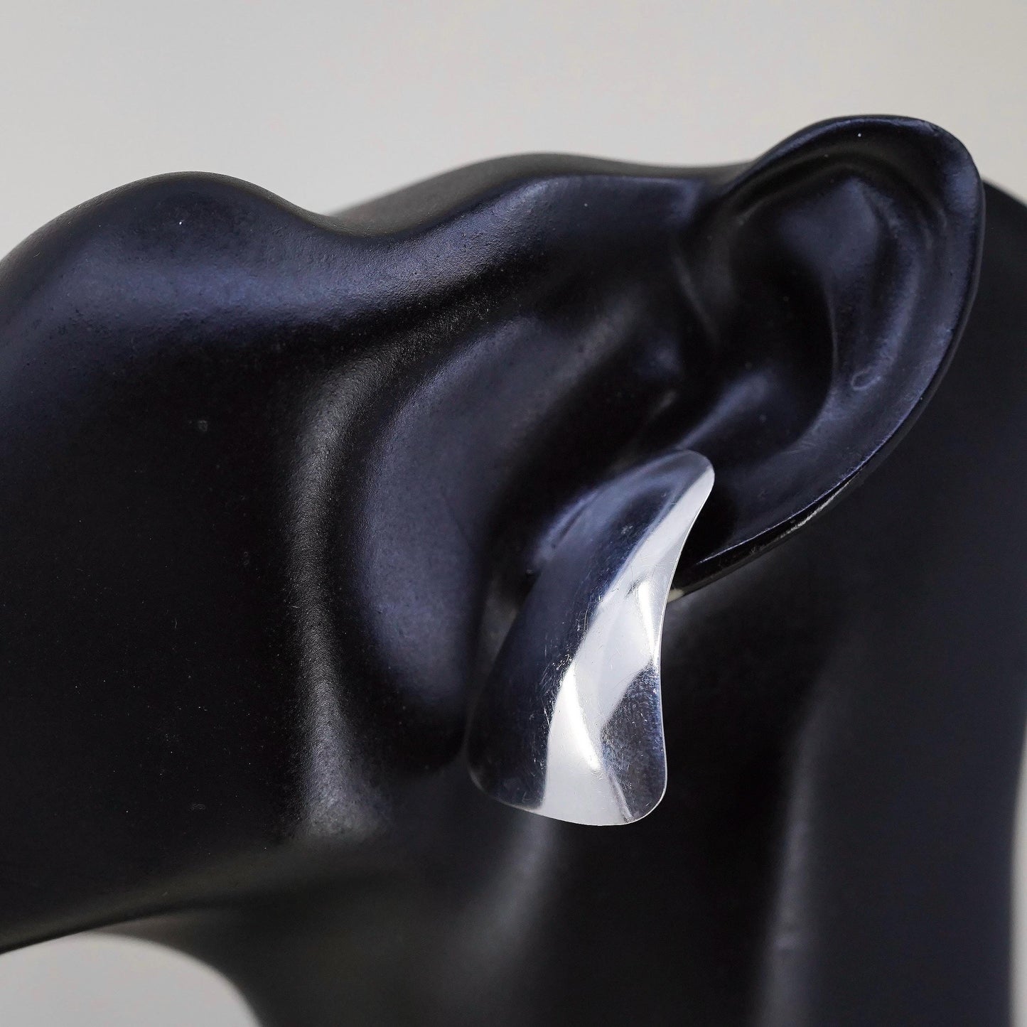 Vintage Sterling Silver Modernist Curved Earrings, Sculptural Statement Studs