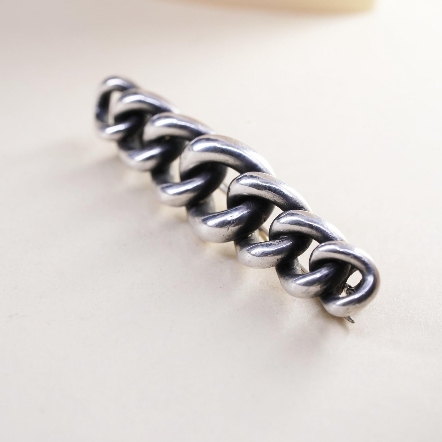 Vintage Sterling silver Handmade brooch, 925 chain bar pin