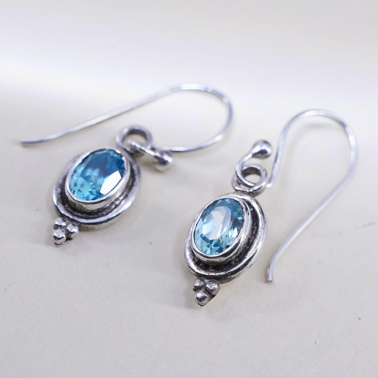 Vintage sterling 925 silver handmade earrings with oval topaz