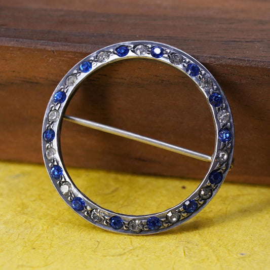 Vintage sterling 925 silver handmade circle brooch with crystal