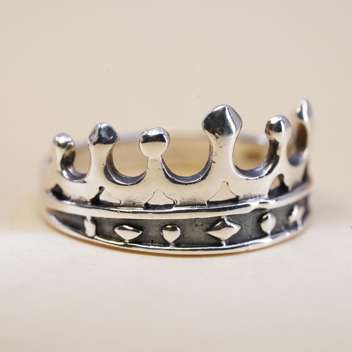 Size 6.75, Sterling Silver Royal Princess Tiara Band, Openwork Crown 925 Ring