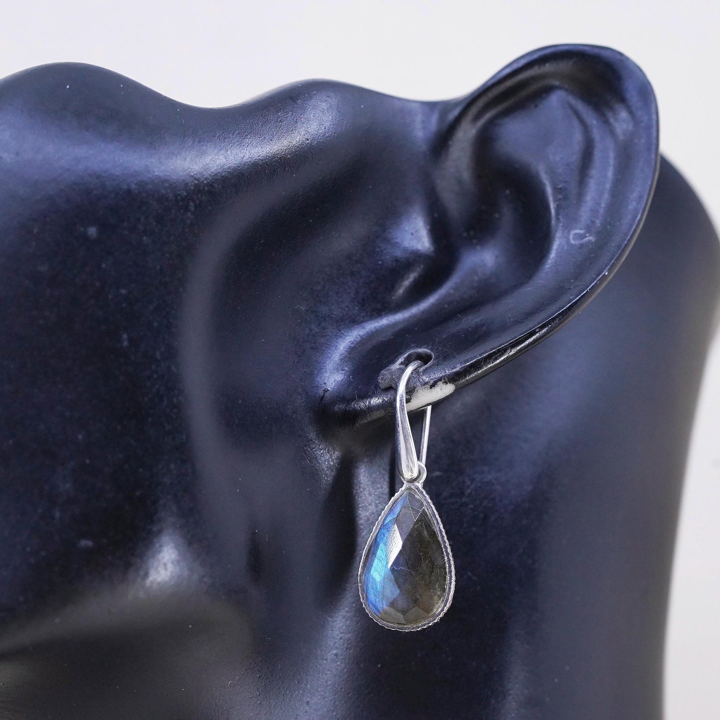 Vintage Sterling 925 silver handmade teardrop earrings with labradorite drops
