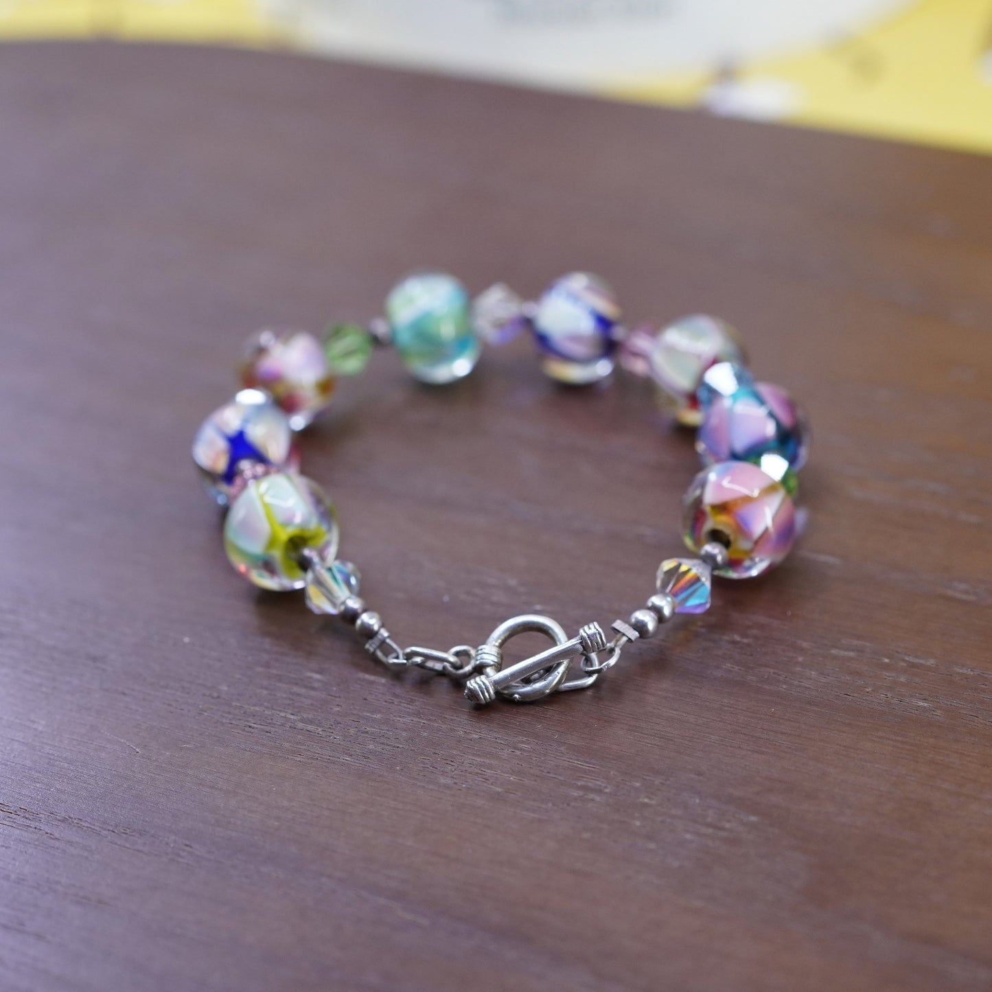 6.5”, Vintage handmade bracelet, blue artisan glass bead bracelet
