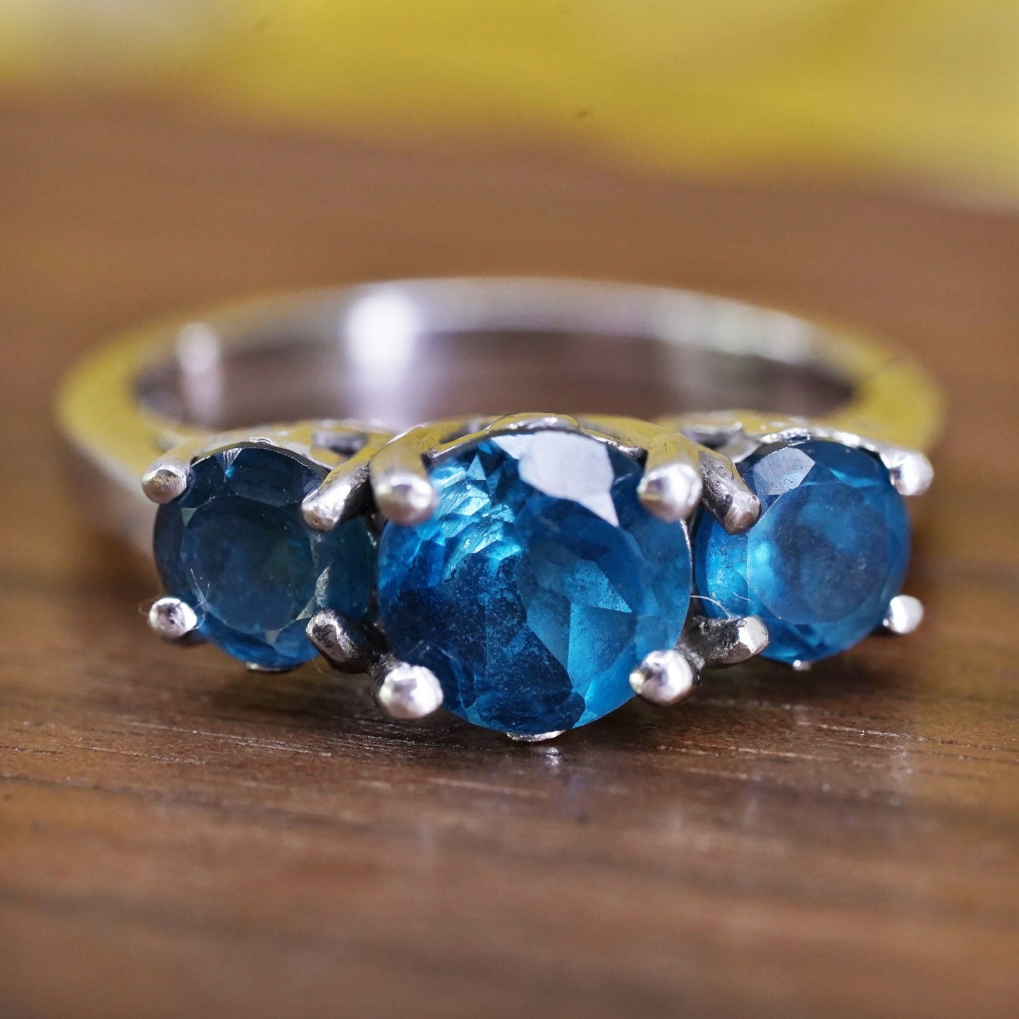 Size 7, vintage Sterling silver handmade ring, 925 band with sapphire