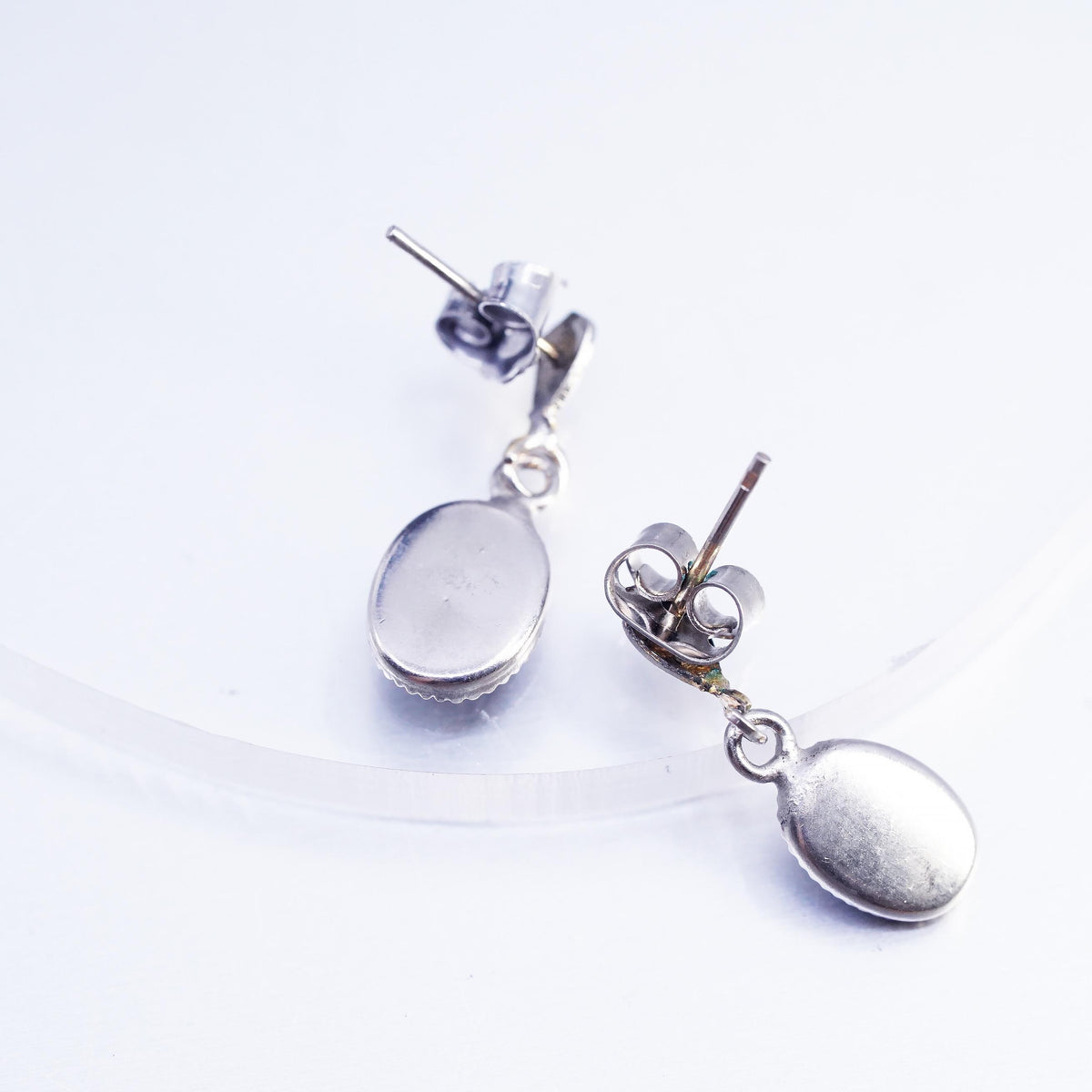Vintage Sterling 925 silver earrings with oval onyx beads