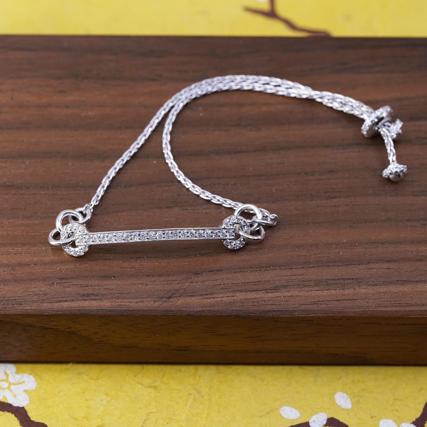 Size adjustable, vintage Sterling silver handmade bracelet, 925 snake chain cz