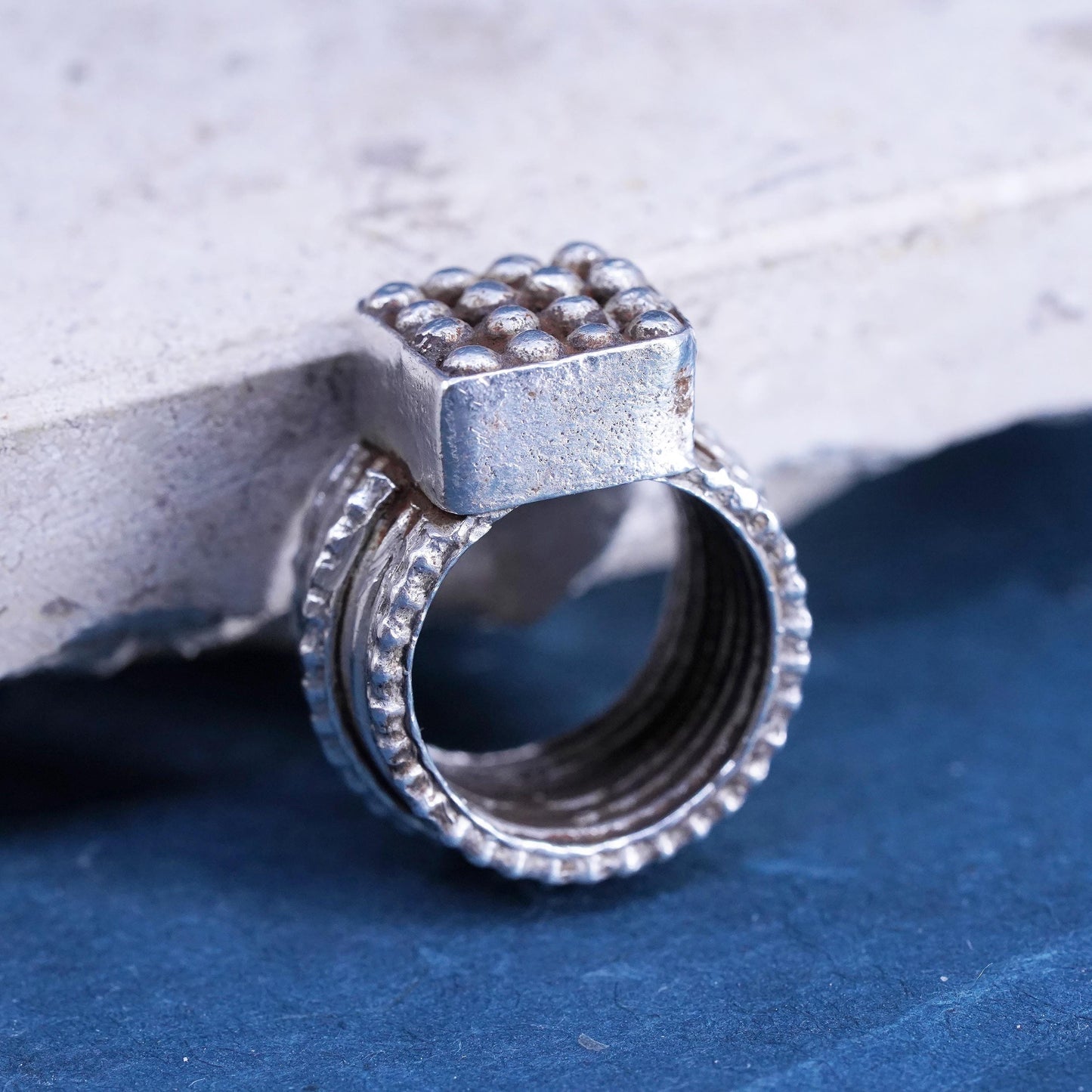 Size 5, vintage Sterling silver statement ring, 925 ring with beads
