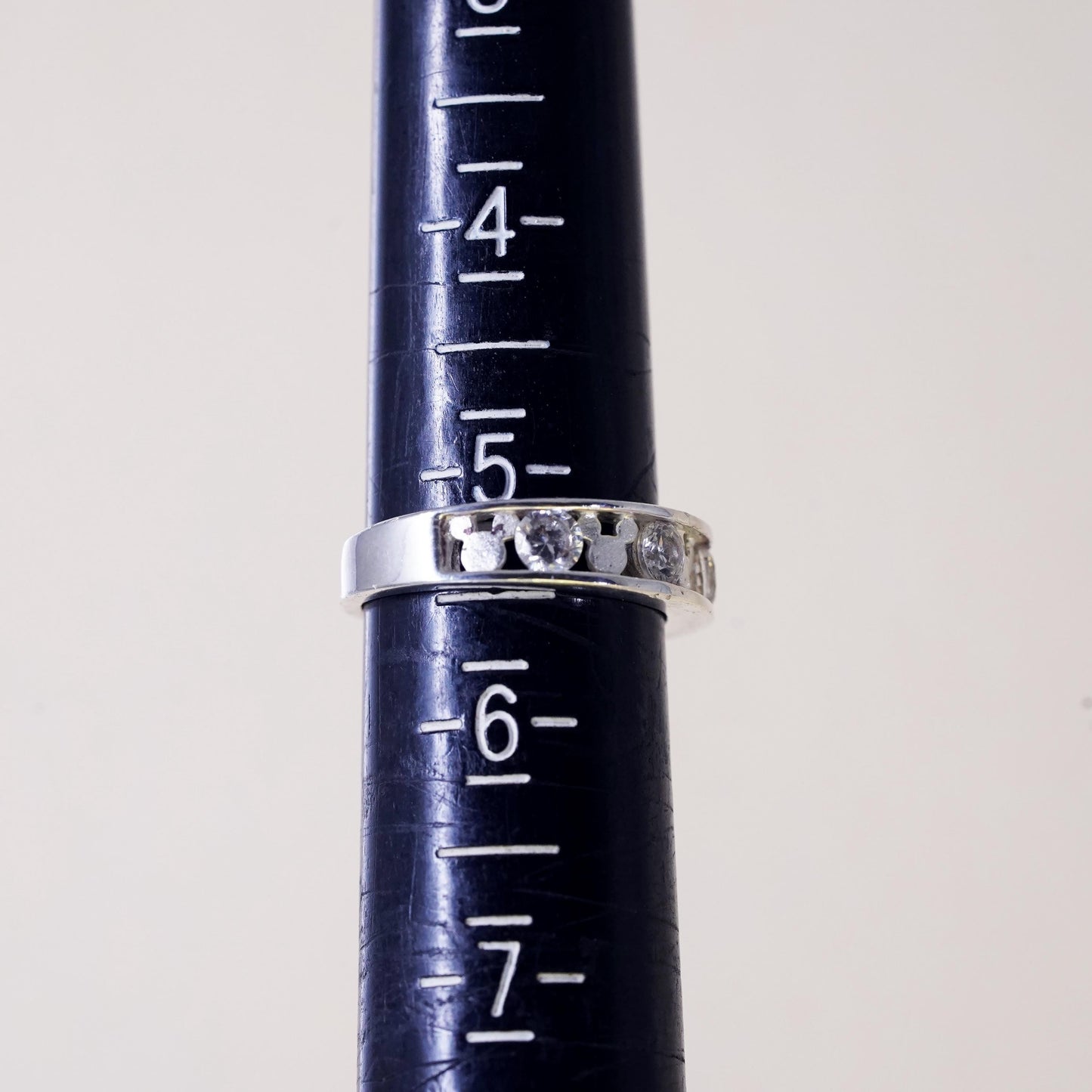 Size 5.25, vintage Disney sterling 925 silver Mickey Mouse band ring with CZ