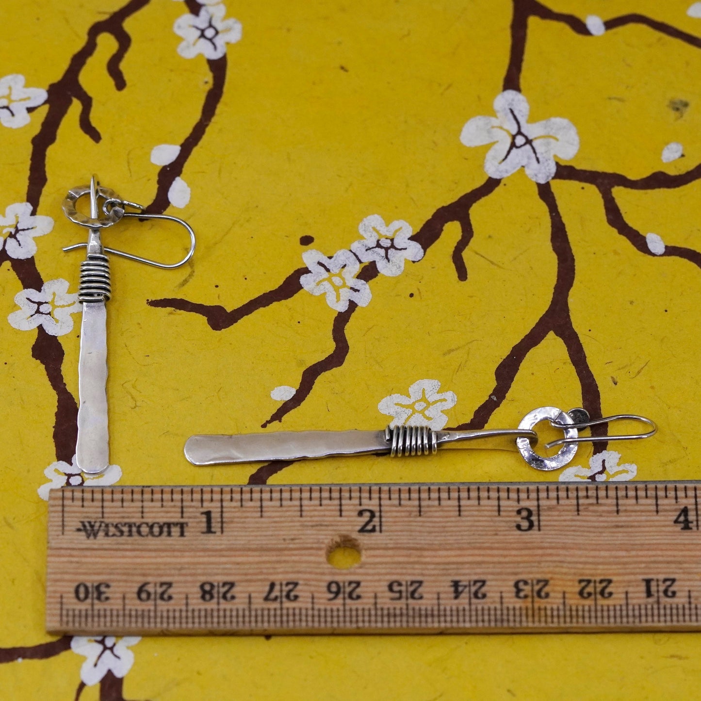 Vintage Mexico Sterling silver handmade earrings, 925 Hammered long dangles