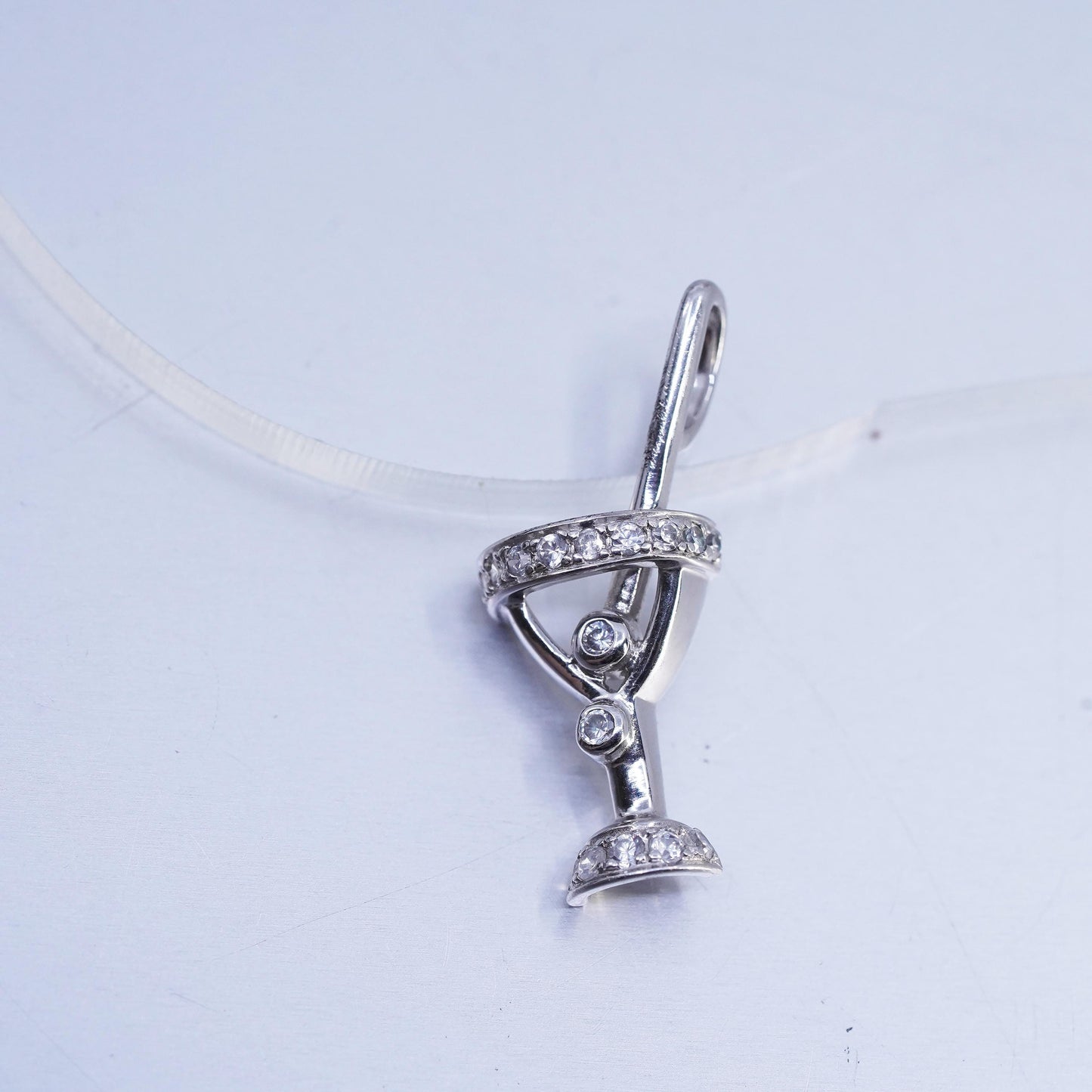 Vintage sterling 925 silver cocktail glass pendant with cluster Cz