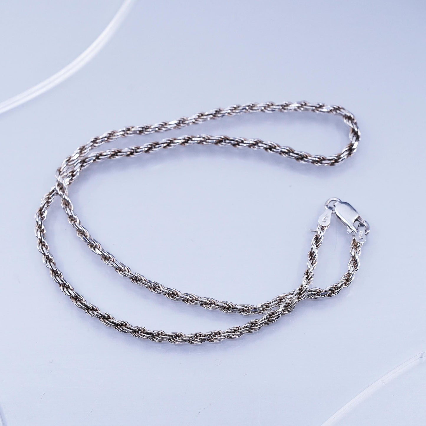 16” 3mm, vintage Italy Sterling 925 silver bold rope chain necklace