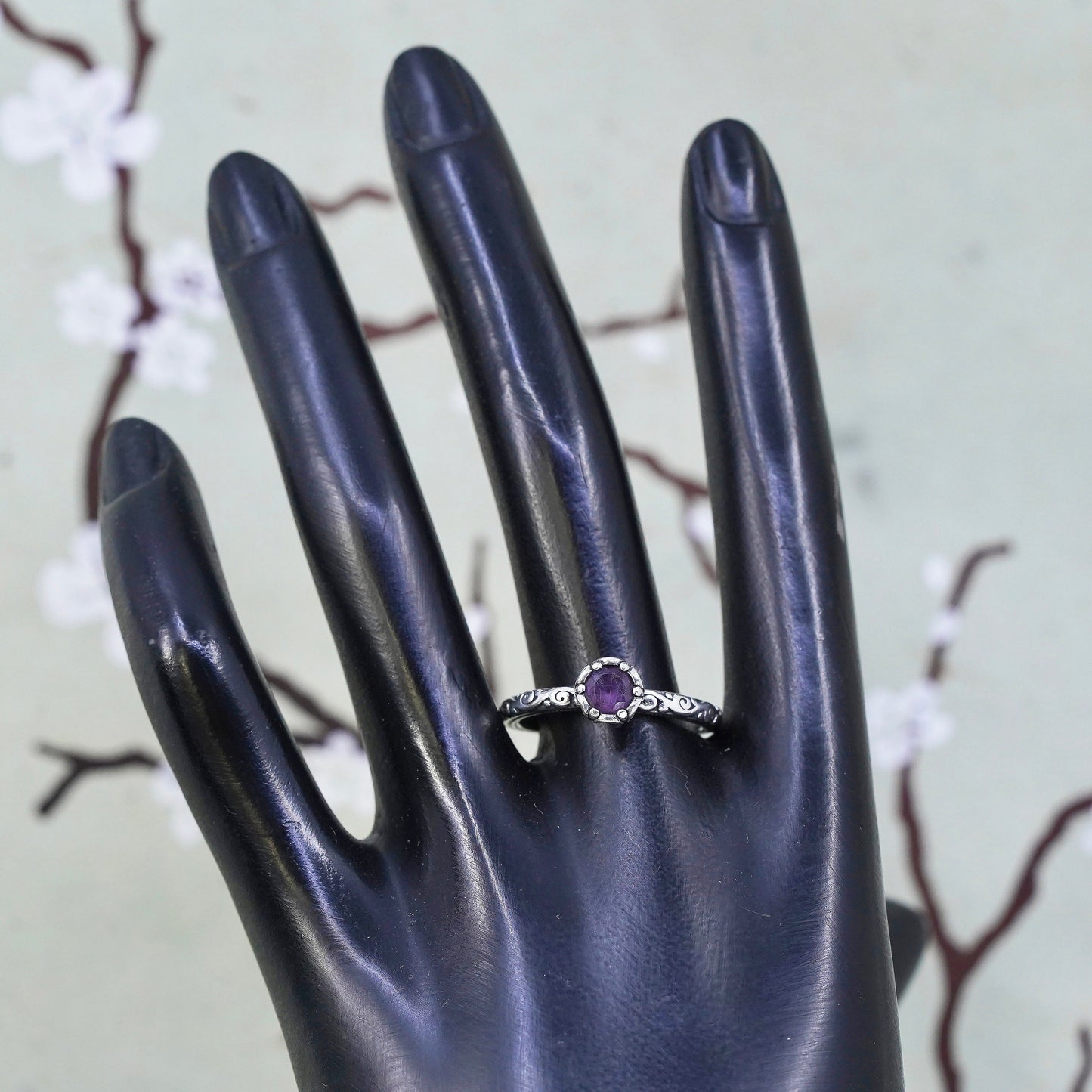 Size 9.25, James Avery sterling silver ring, 925 stackable band with amethyst