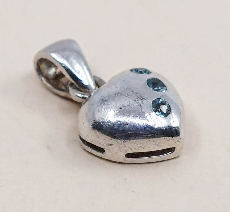 VTG sterling silver pendant, 925 silver heart pendant with crystal