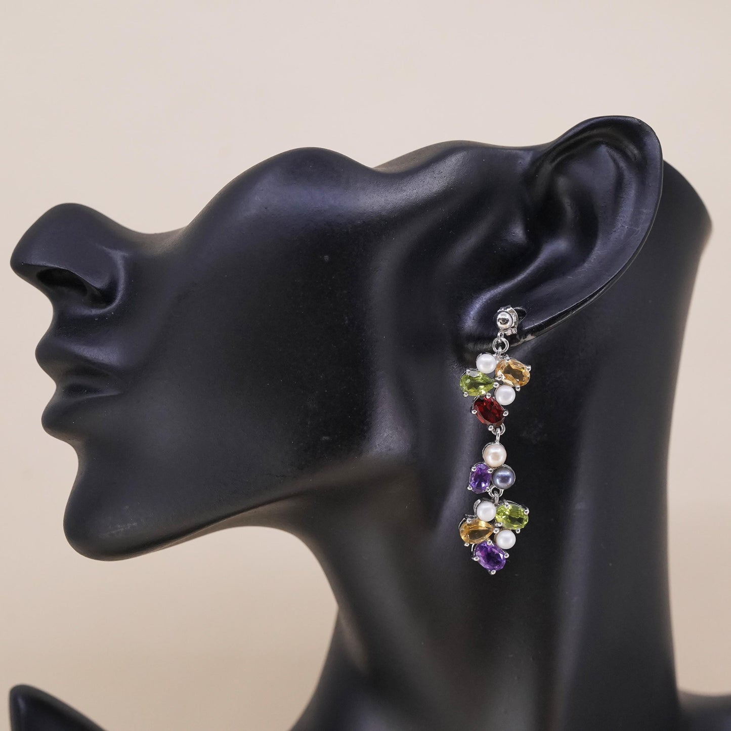 VTG sterling 925 silver single 1 earring citrine Ruby peridot amethyst pearl
