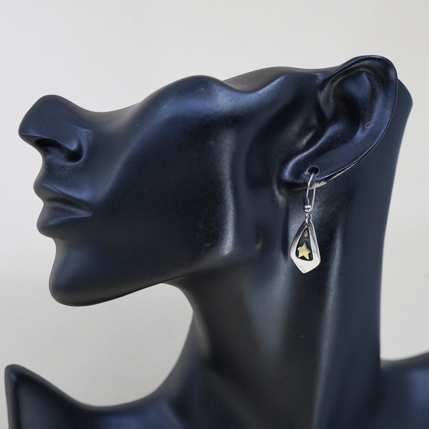 Far Fetched triple tone Sterling 925 Silver Teardrop Earrings with brass star
