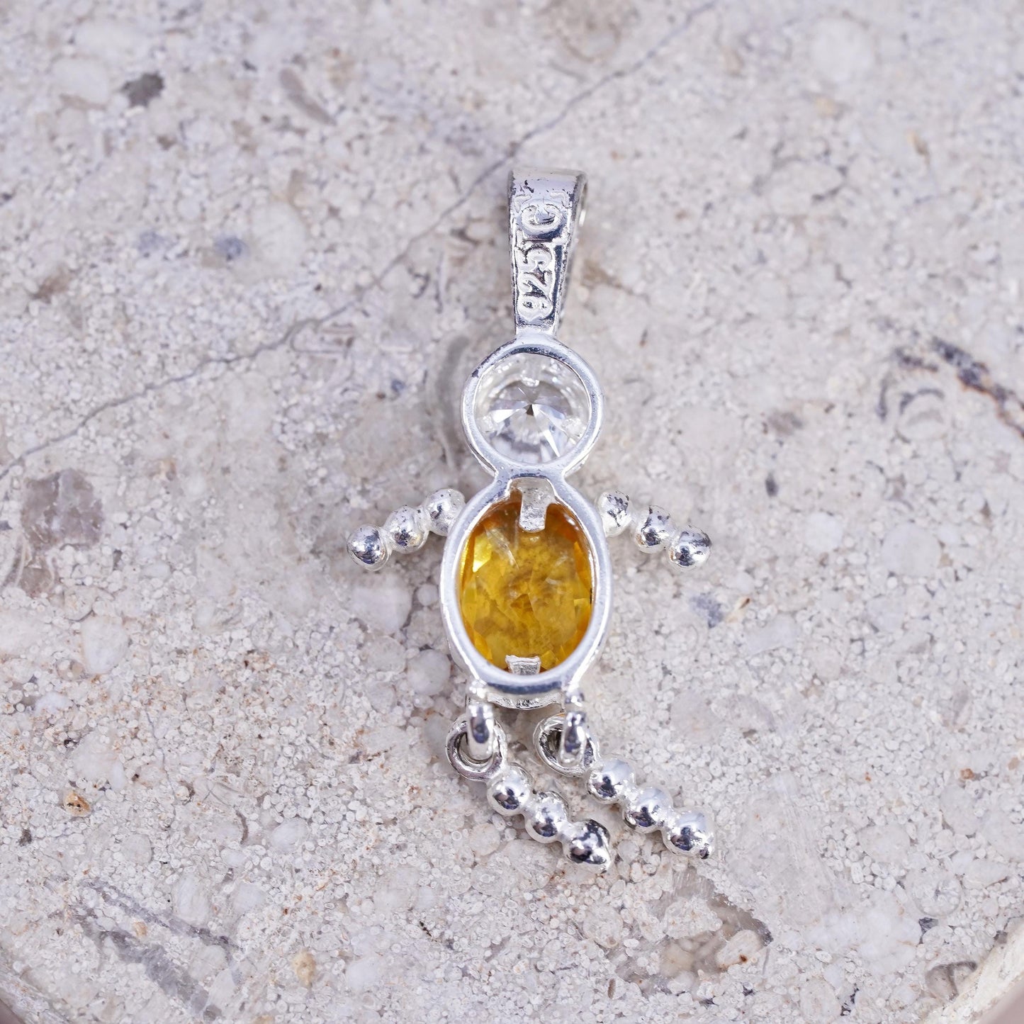 Sterling silver handmade birthstone pendant, 925 citrine boy figure charm