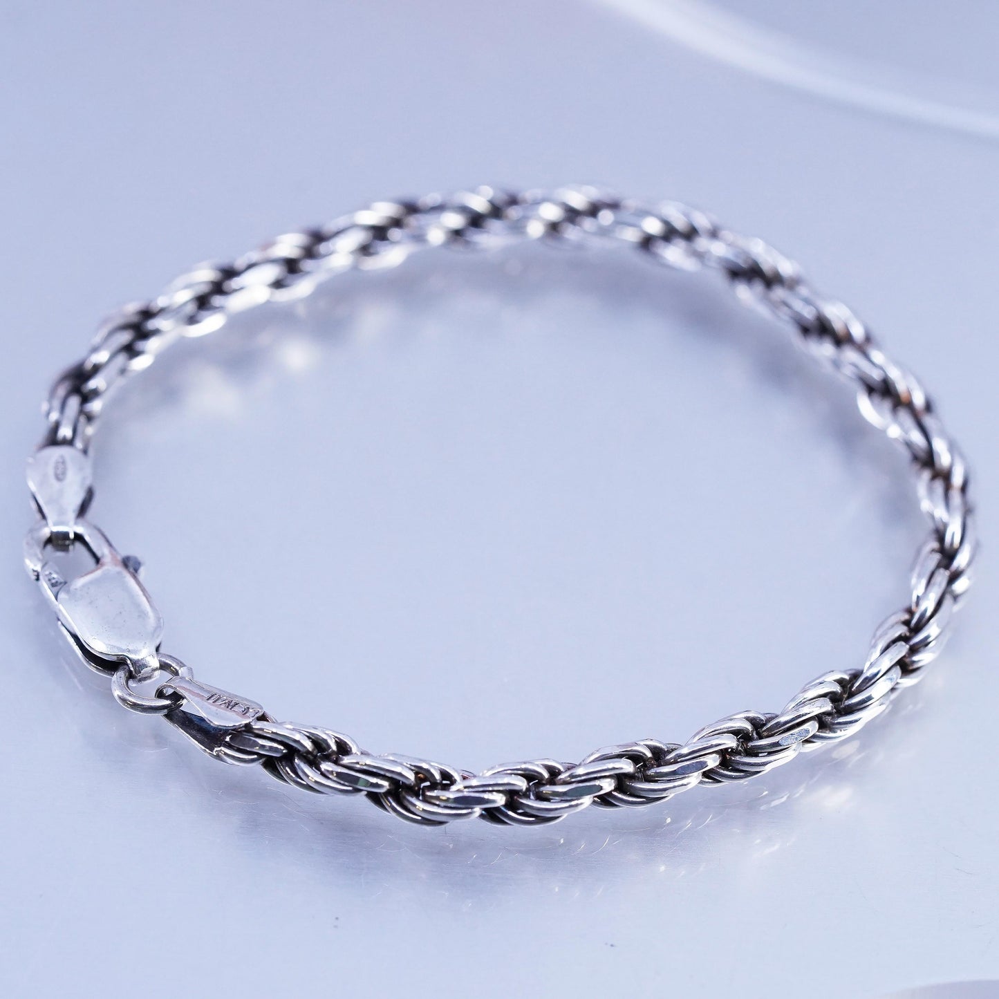 7" 5mm, vintage Sterling 925 silver bold bracelet, diamond cut rope chain