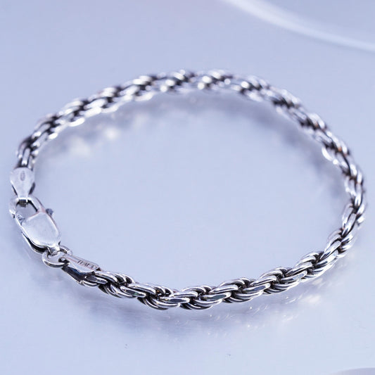 7" 5mm, vintage Sterling 925 silver bold bracelet, diamond cut rope chain