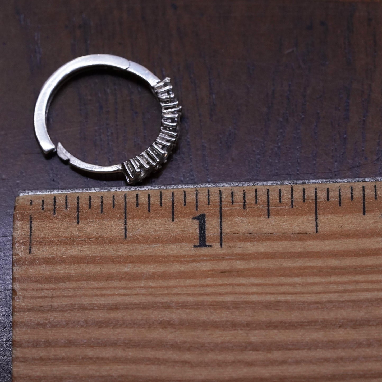 0.75", Vintage sterling silver loop single earring, primitive hoop with cz