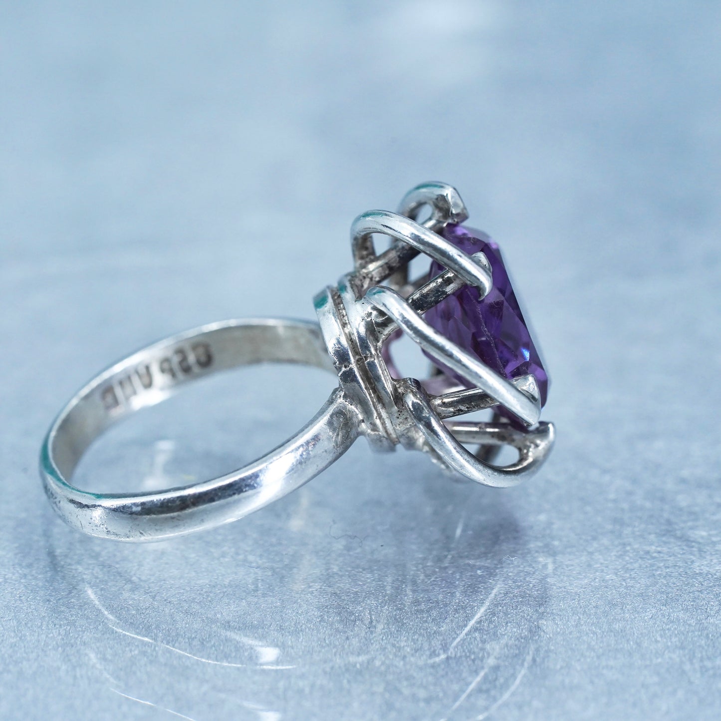 Size 6.5 vintage Sterling 925 silver handmade band ring with amethyst