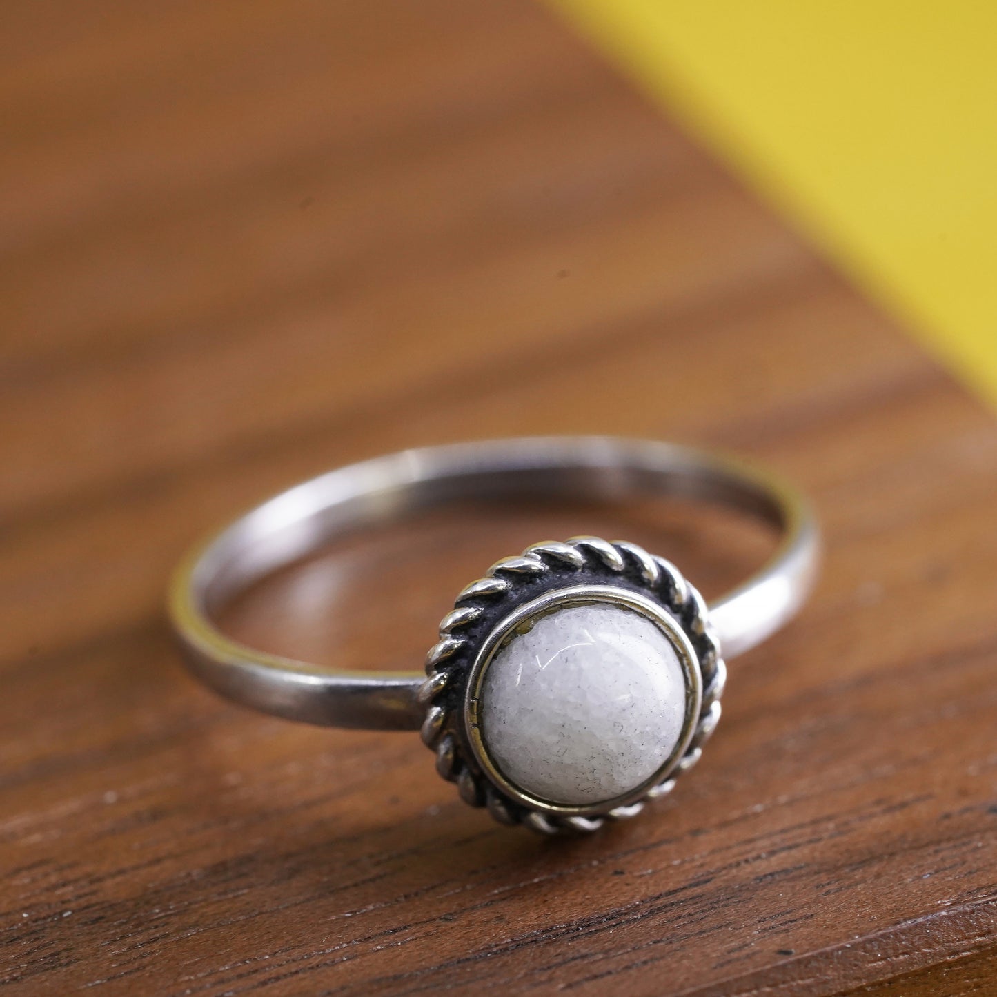 Size 6.5, vintage sterling silver handmade ring, 925 silver band with moonstone