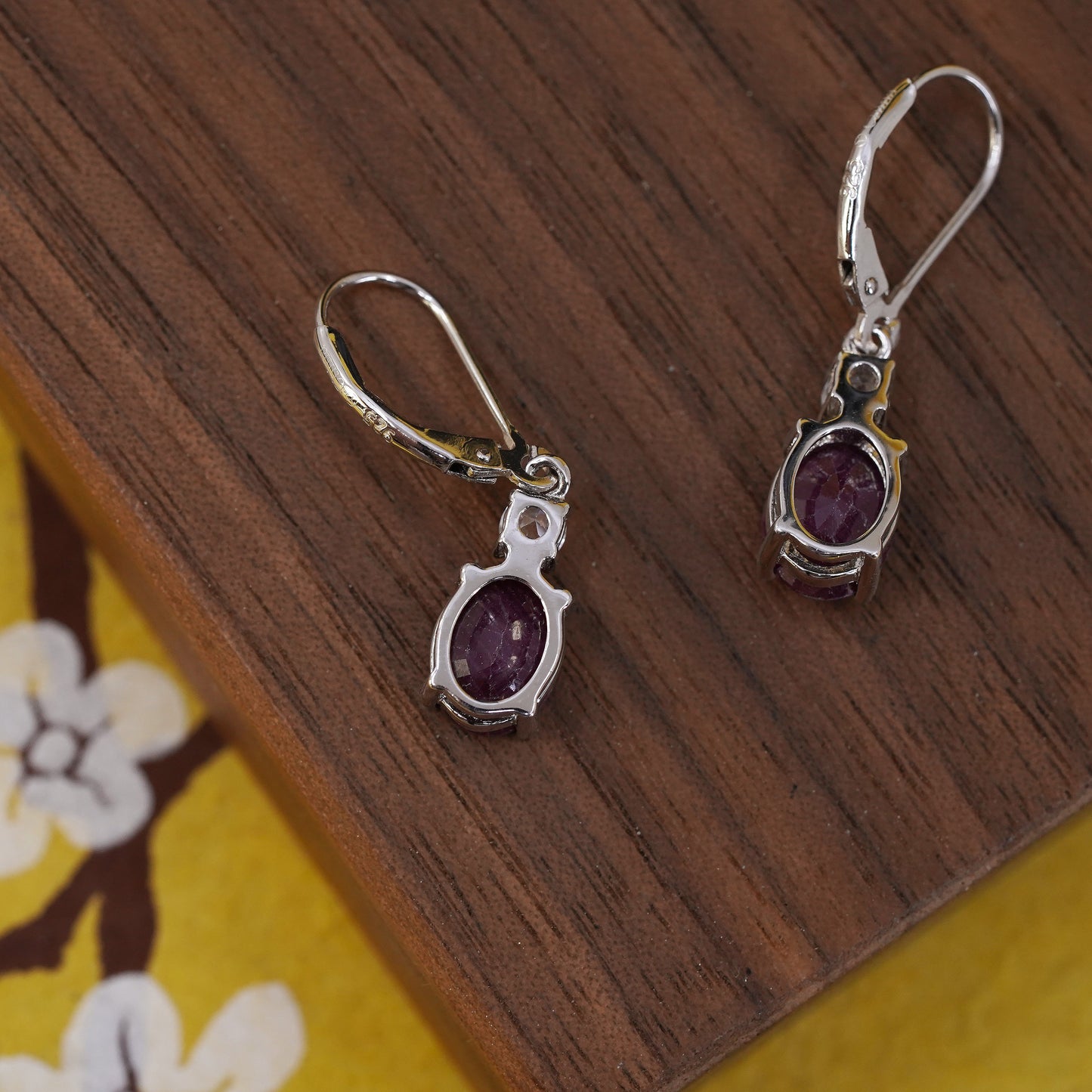 Vintage Sterling 925 silver handmade earrings with natural ruby