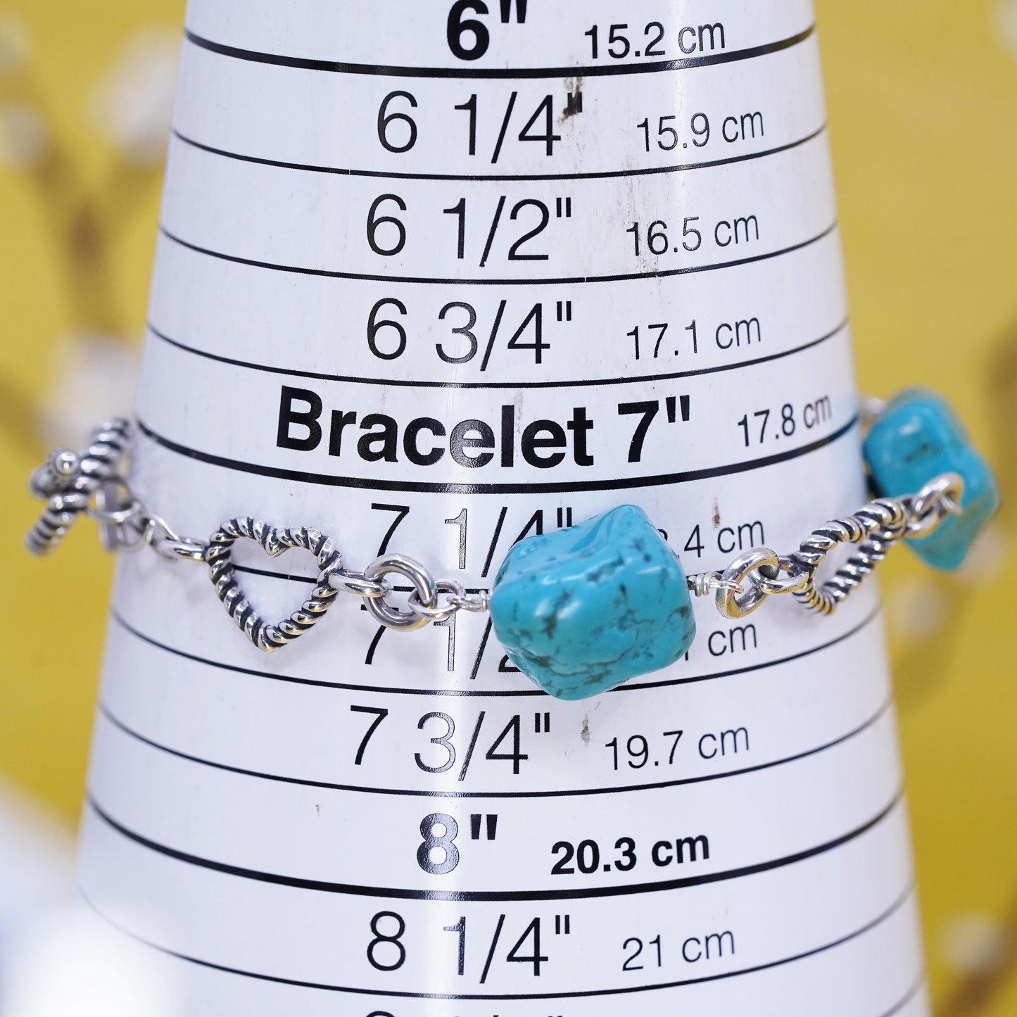 7.5", southwestern Lenox Sterling silver bracelet, turquoise bracelet 925 heart