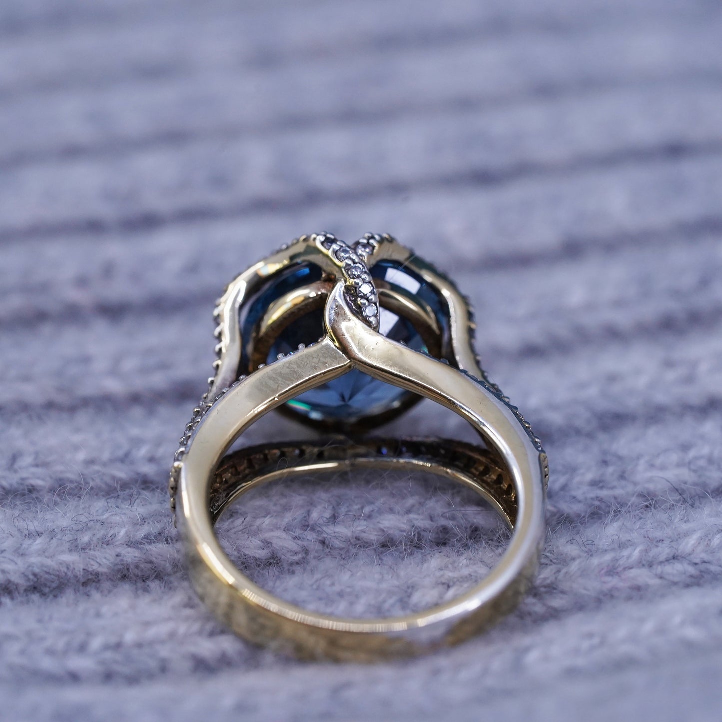 Size 7, vermeil gold over sterling 925 silver ring with topaz and cluster cz